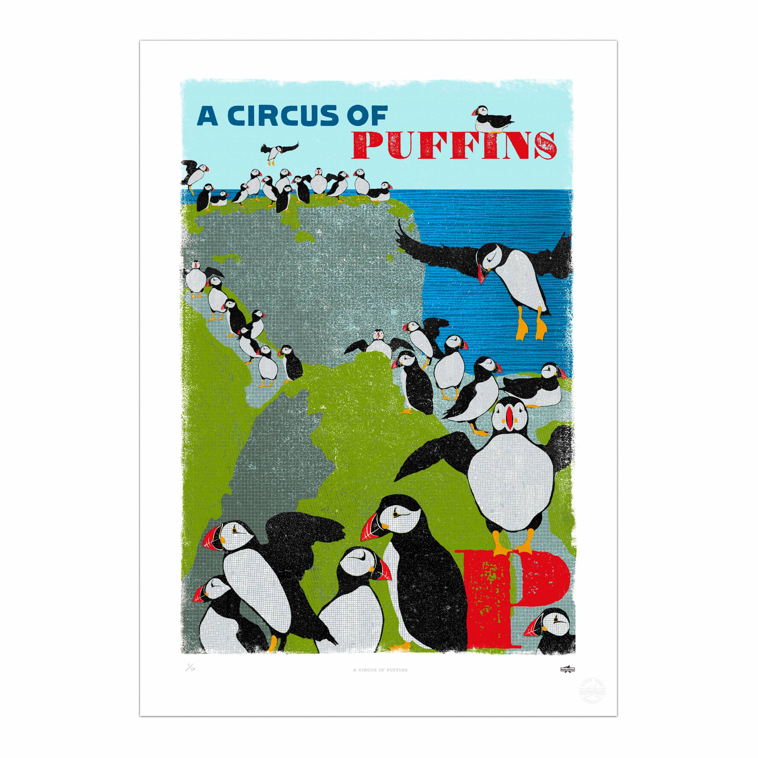 A Circus of Puffins Print