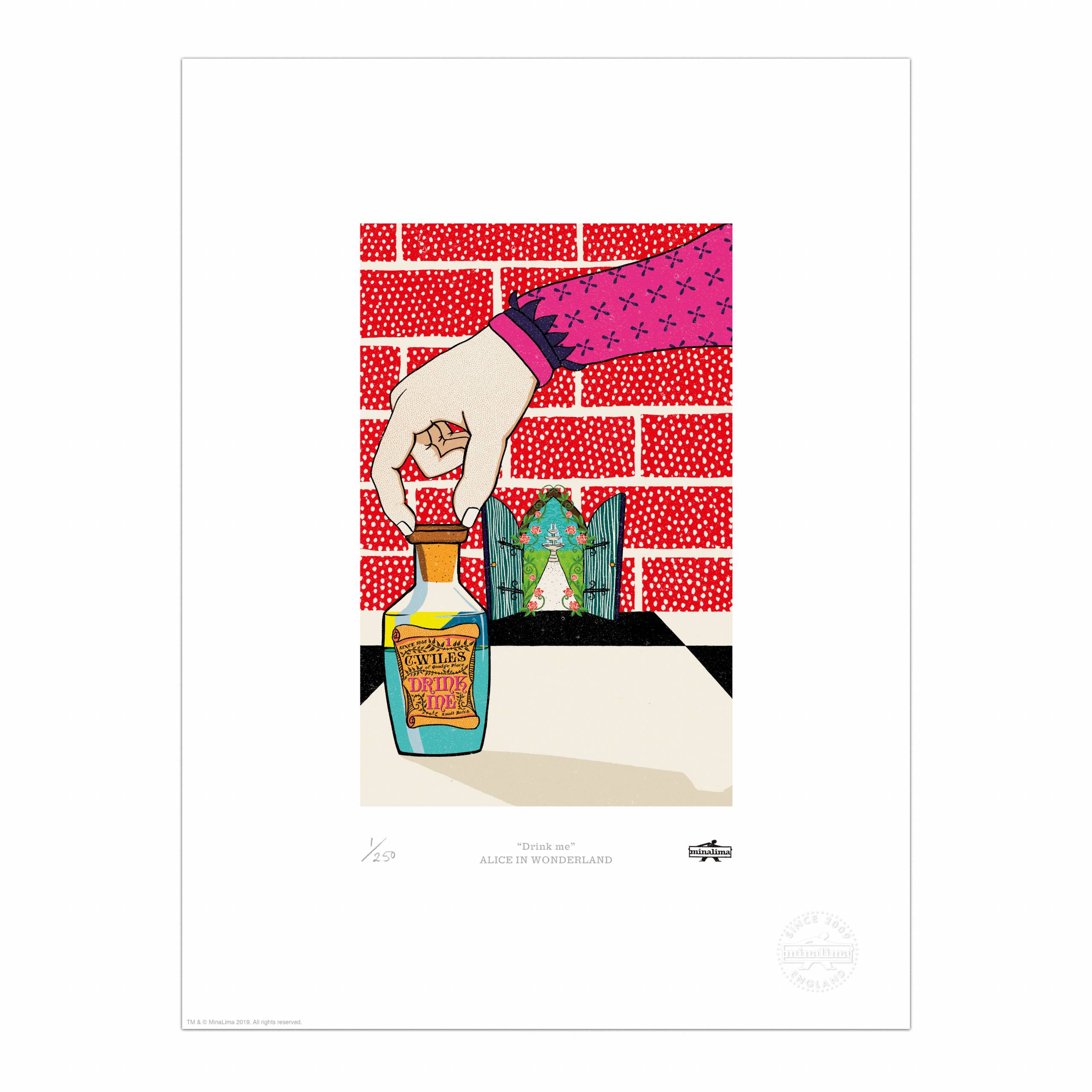 Product image of Drink Me, a print from MinaLima Alice's Adventure's in Wonderland