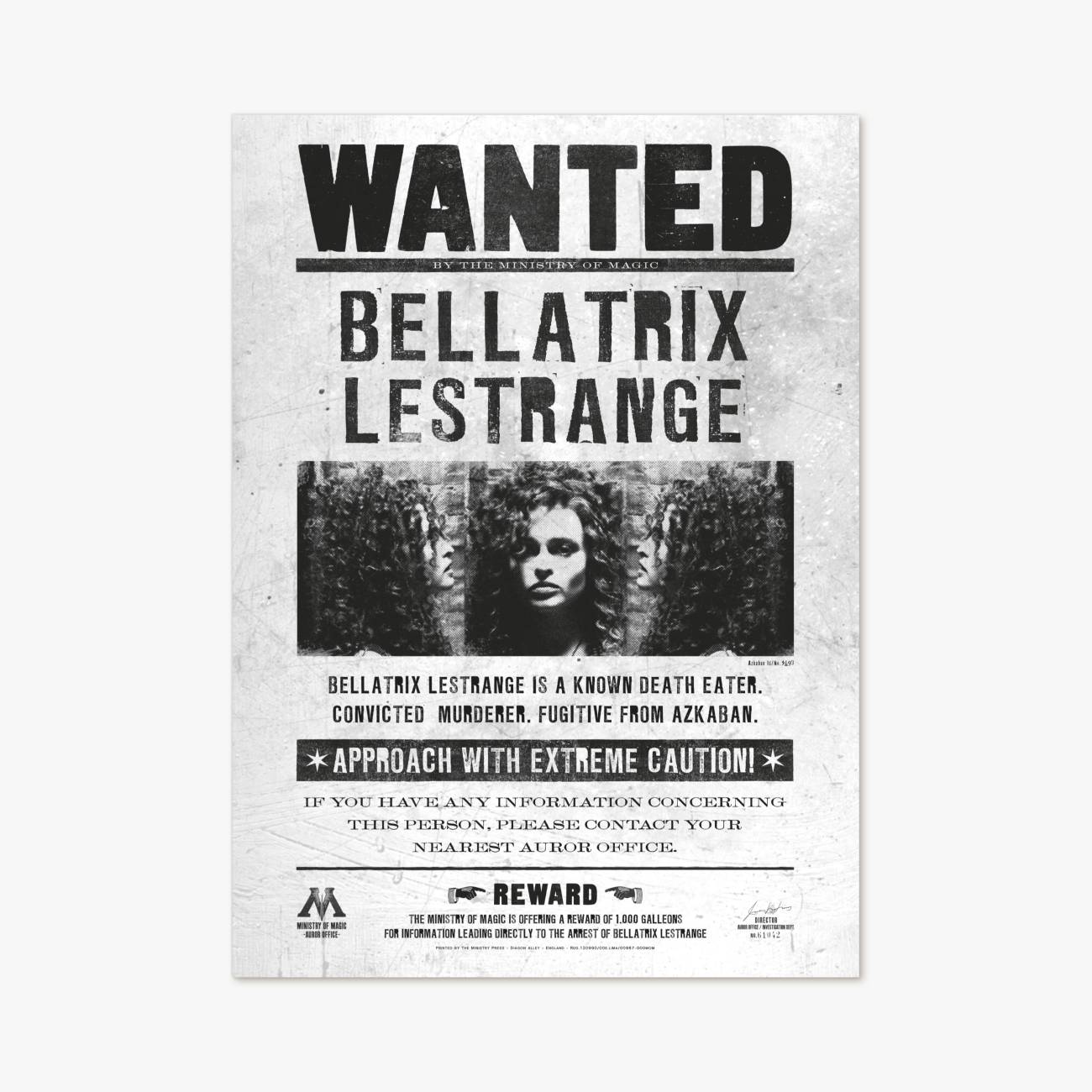 Ministry of Magic - Bellatrix Lestrange Wanted Notice - MinaLima