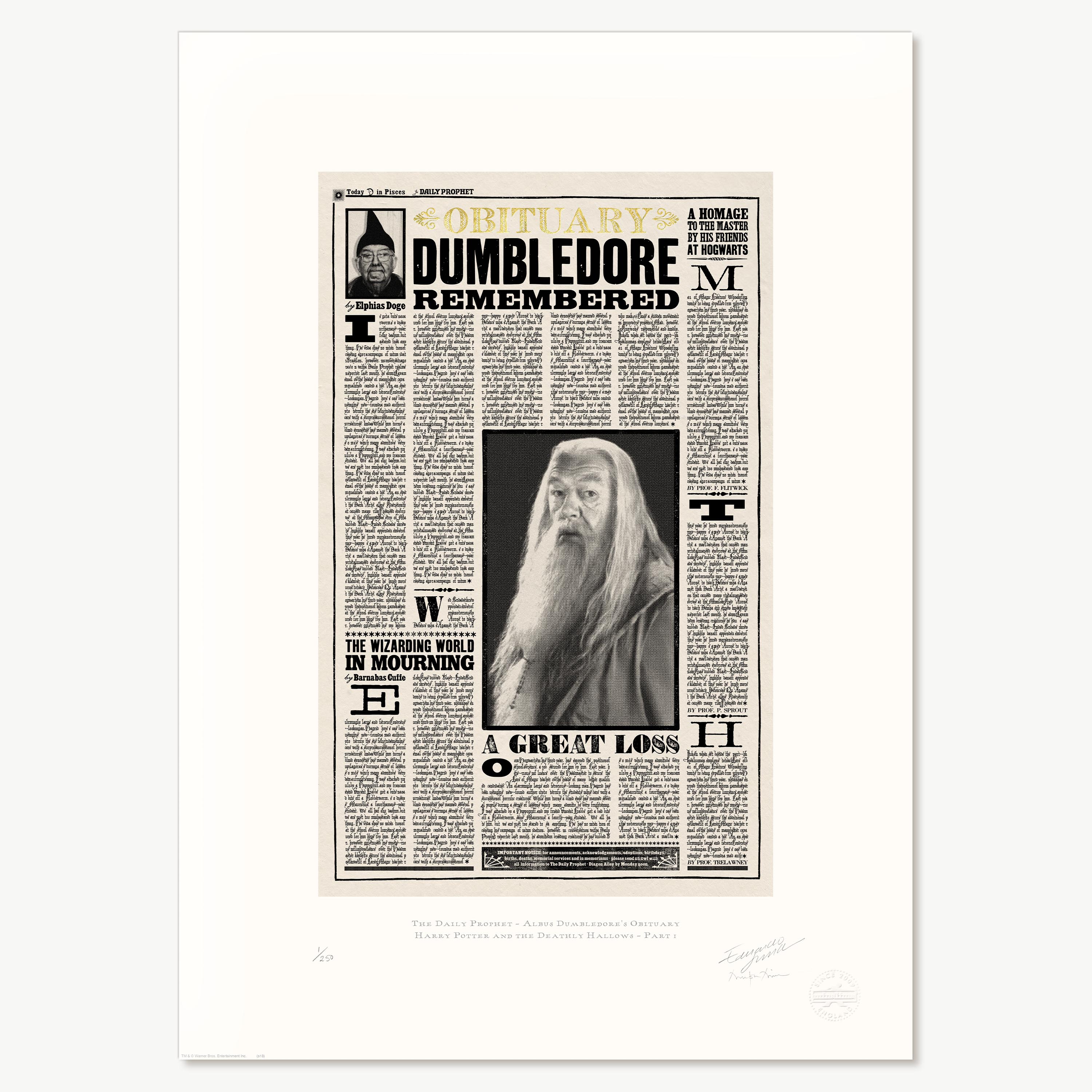 The Daily Prophet - Albus Dumbledore's Obituary