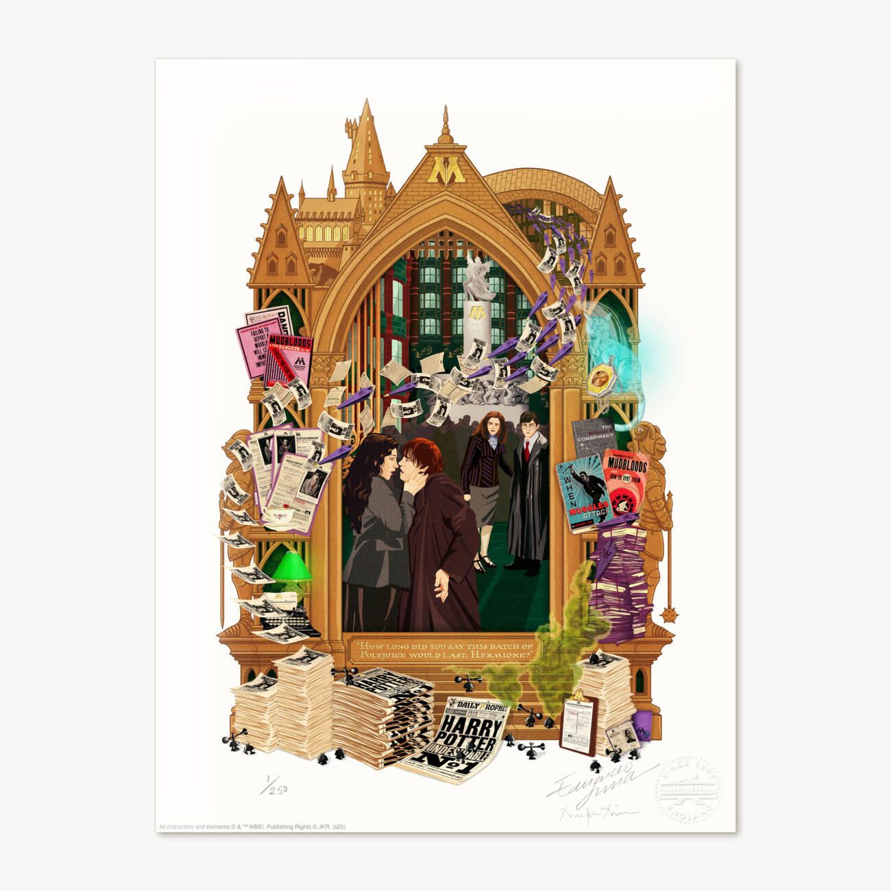 Harry Potter and the Deathly Hallows: Part One - Magical Moments Limited Edition Art Print - 'How long did you say this batch of Polyjuice would last, Hermione?'