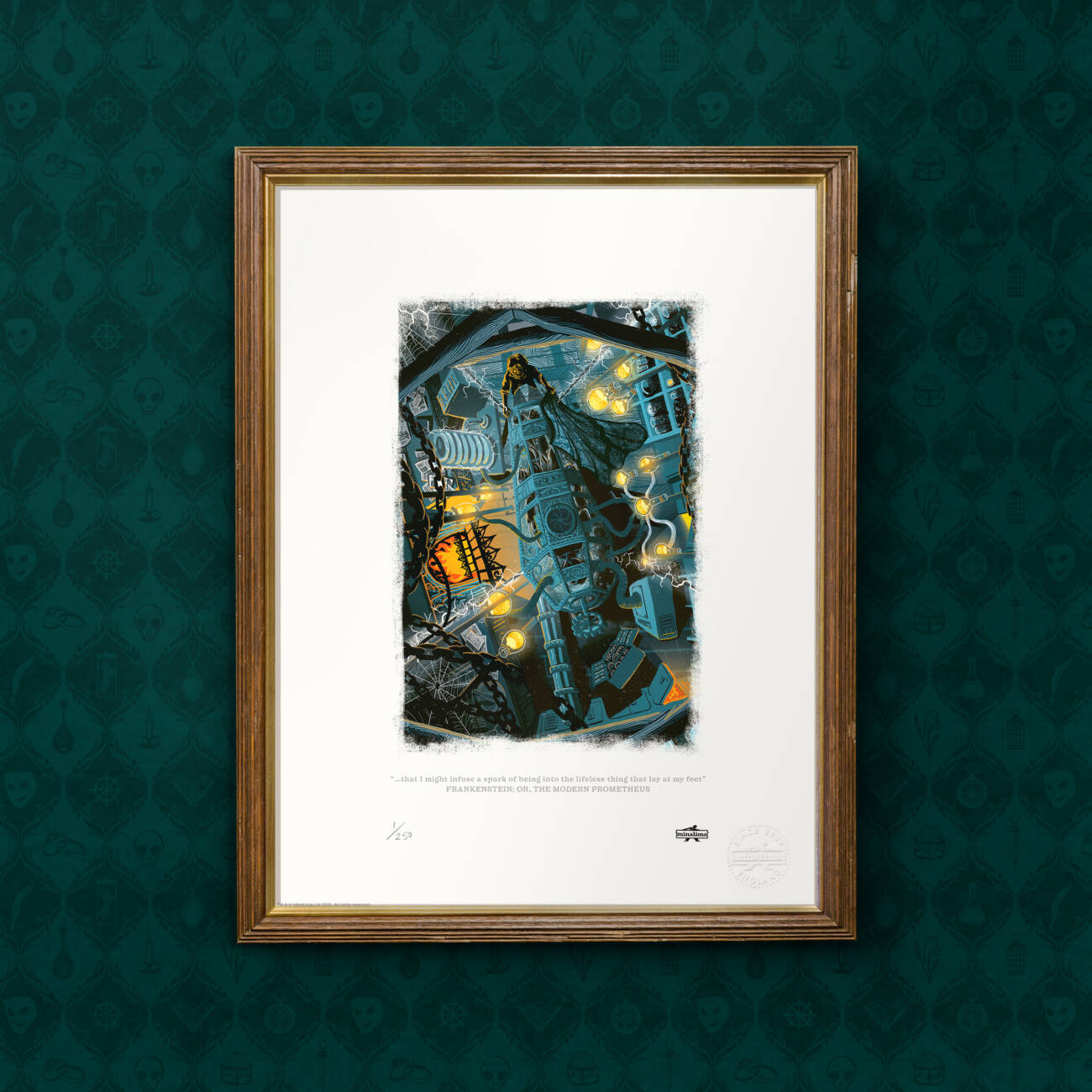 Frankenstein art print "...that I might infuse a spark of being into the lifeless thing that lay at my feet"
