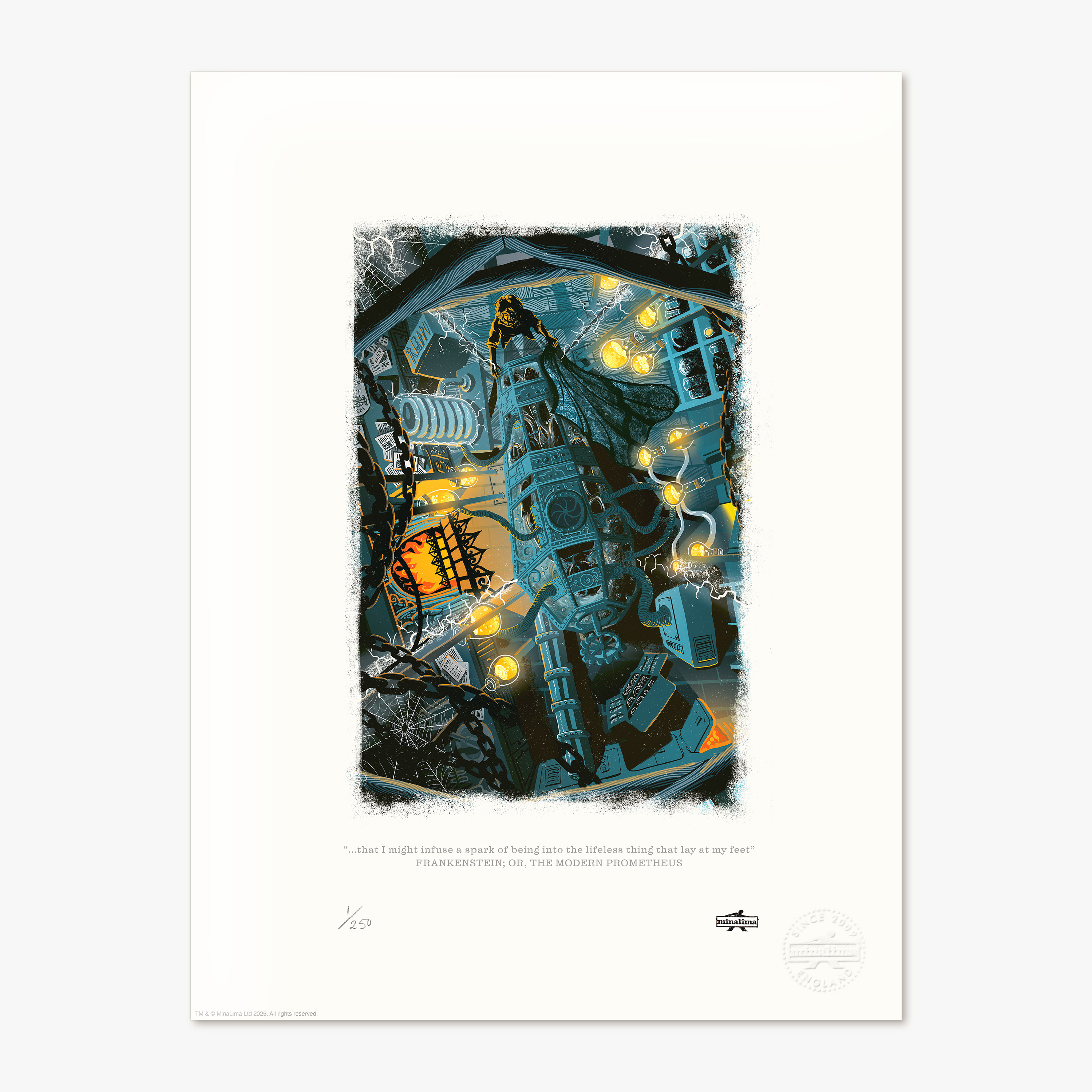 Frankenstein art print "...that I might infuse a spark of being into the lifeless thing that lay at my feet"