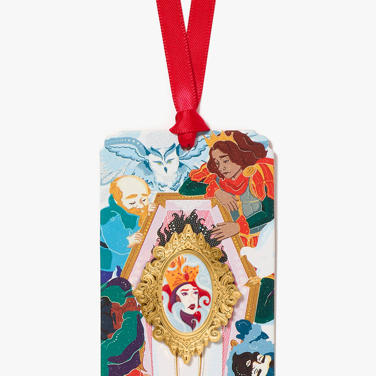 MinaLima Classics Snow White 'Who is the fairest, tell me, who?' pin badge and Illustrated bookmark