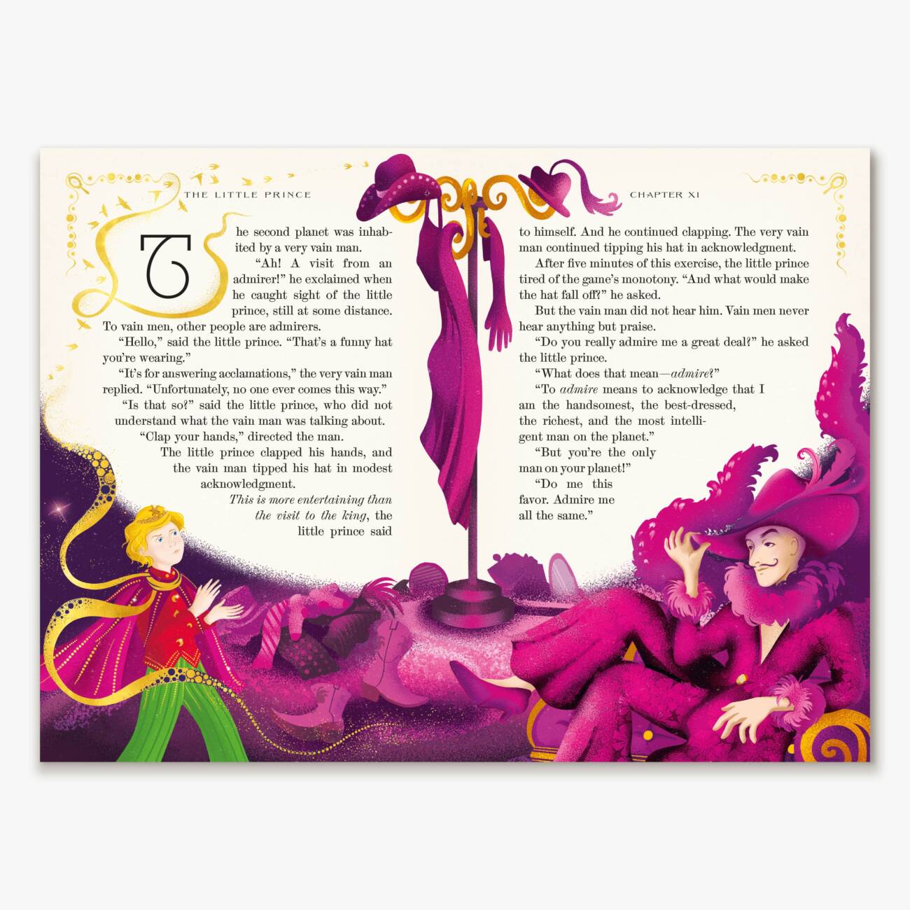 The Little Prince by Antoine de Saint-Exupéry, Illustrated by MinaLima - Chapter XI double-page illustration.