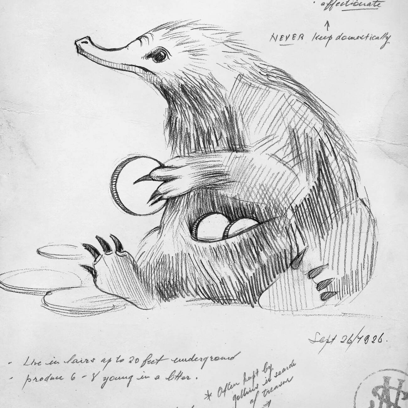 Niffler Sketch From Newt Scamander’s Field Journal