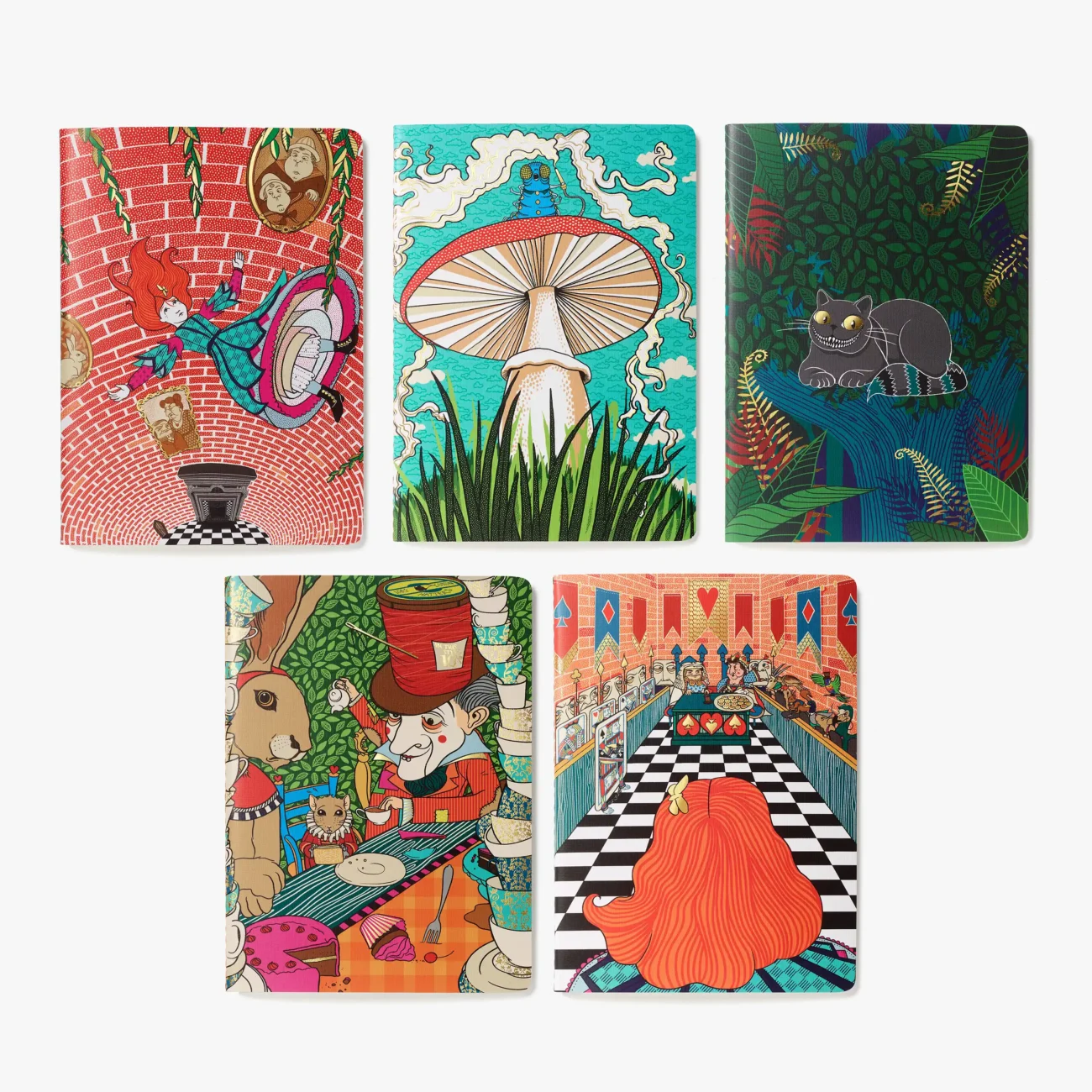 MinaLima Classics ‘Alice’s Adventures in Wonderland’ set of 5 notebooks