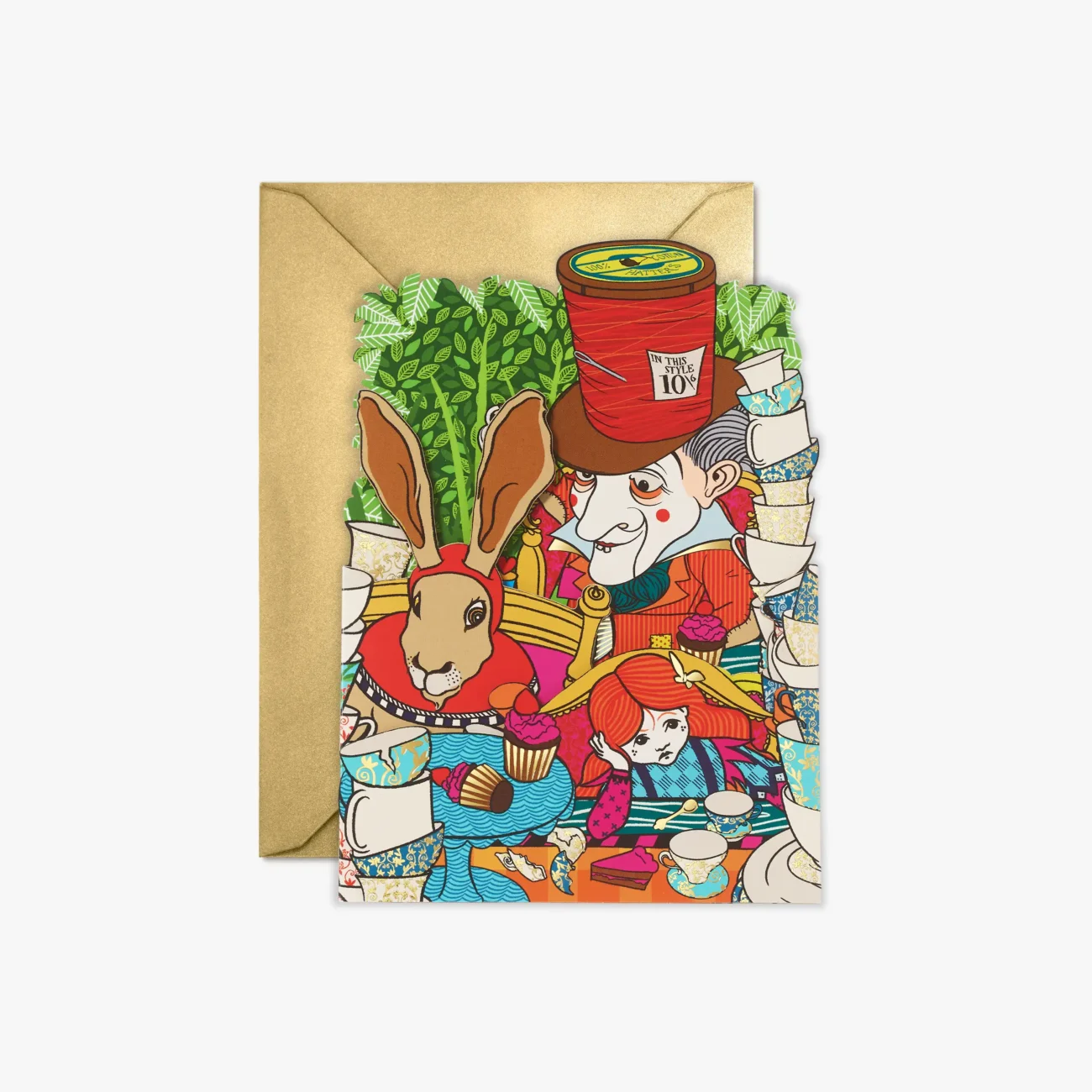 MinaLima Classics 'Alice’s Adventures in Wonderland' 3D Notecard with gold envelope