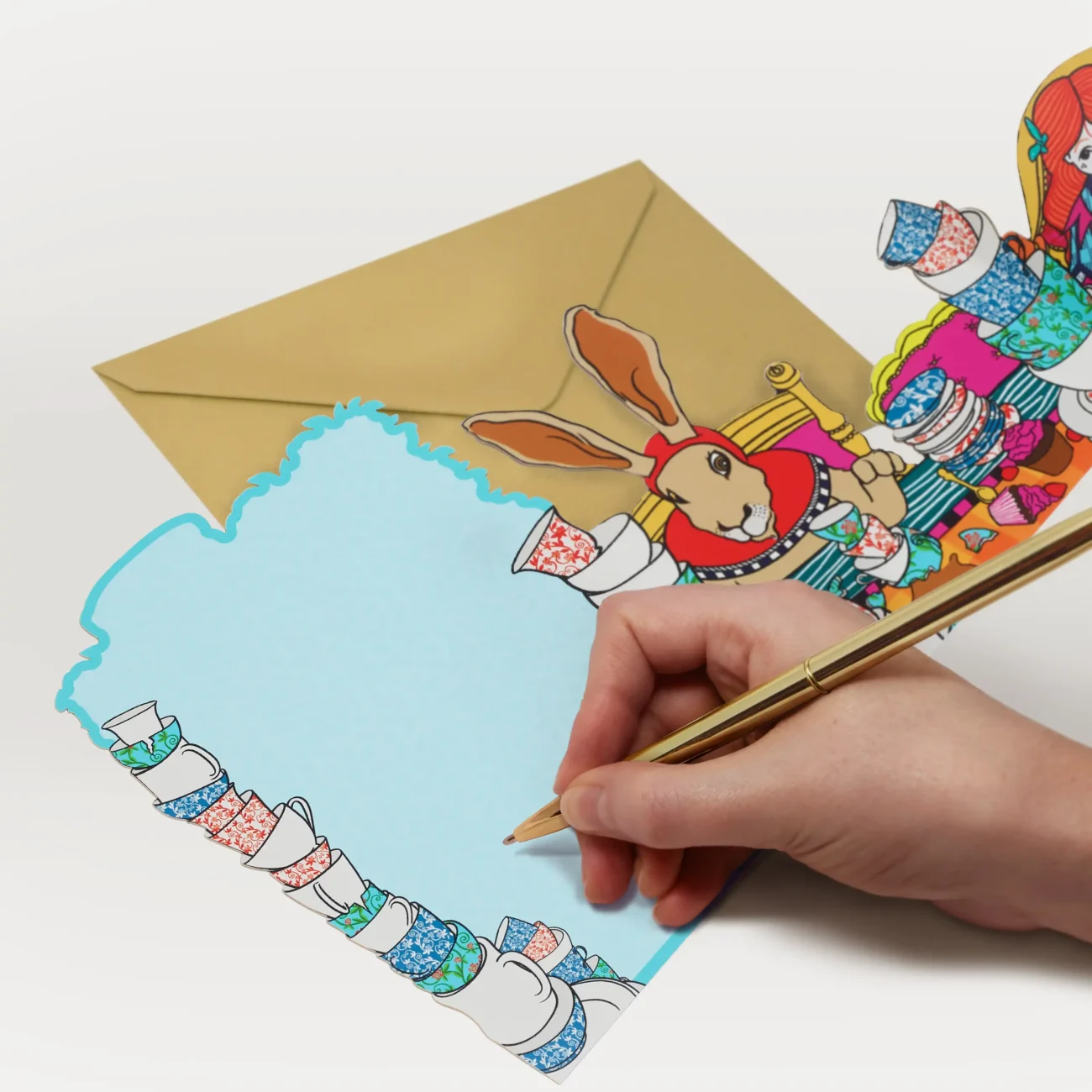 MinaLima Classics 'Alice’s Adventures in Wonderland' 3D Notecard - writing on the blank space on the reverse