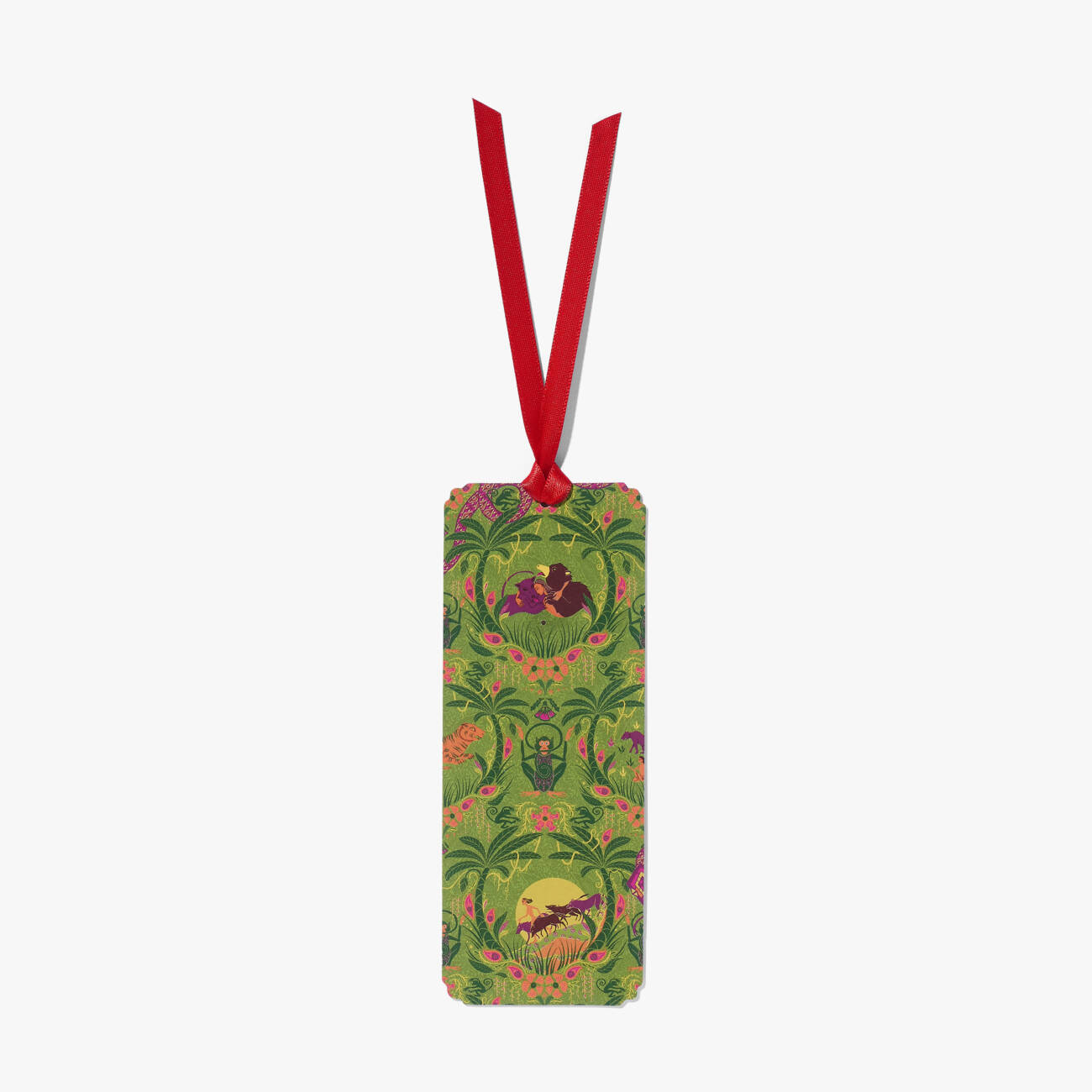The Jungle Book Bandar-log (Monkey People) pin badge, fastened to a themed illustrated bookmark (reverse)