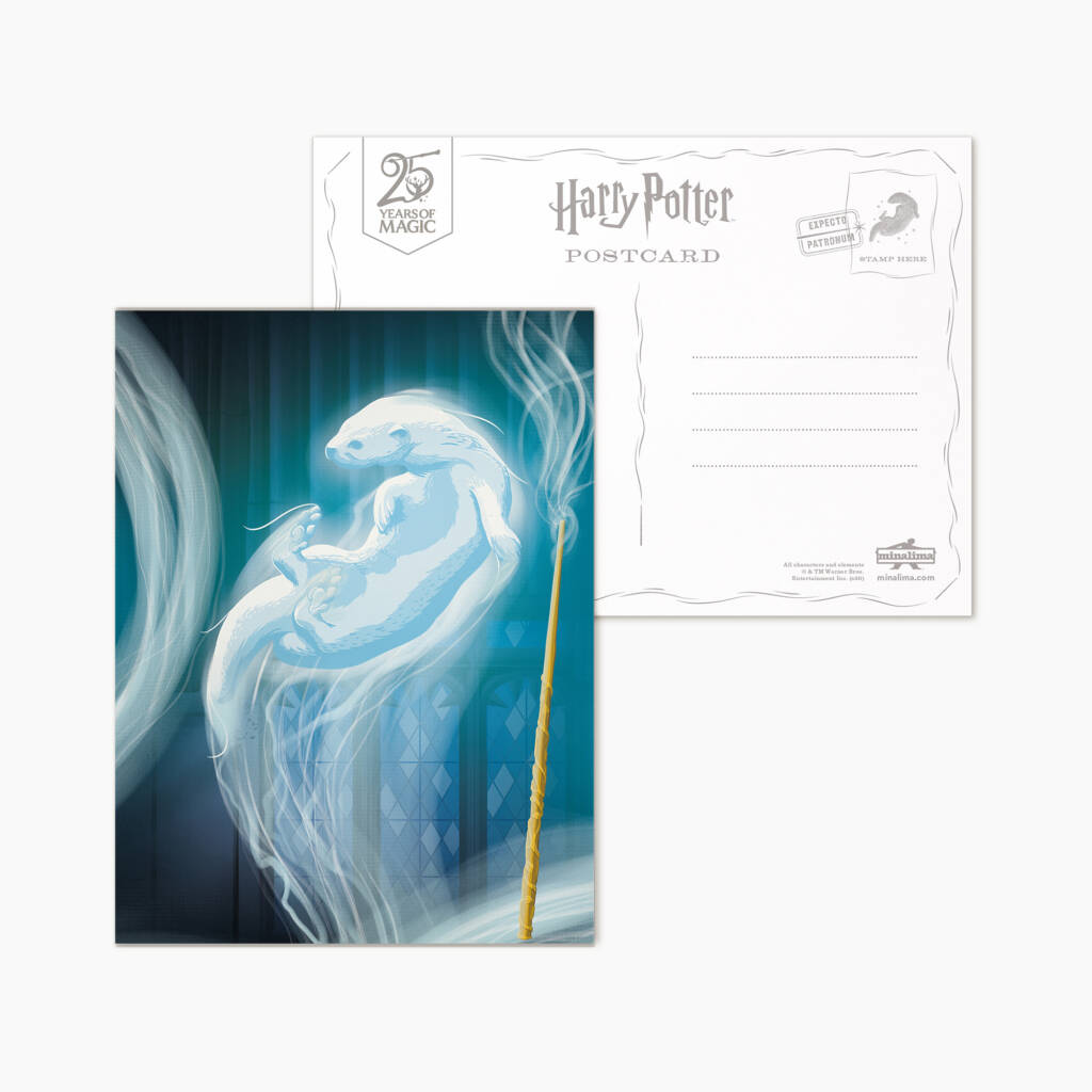 Hermione's otter Patronus postcard from the Harry Potter Mystery Postcard Series 04 (front and back view)