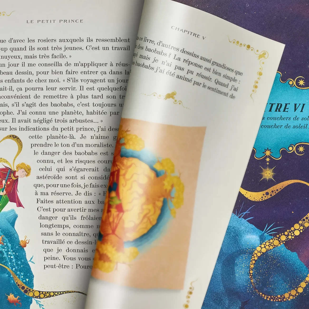 Le Petit Prince (French edition) by Antoine de Saint-Exupéry, Illustrated by MinaLima - chapitre V.