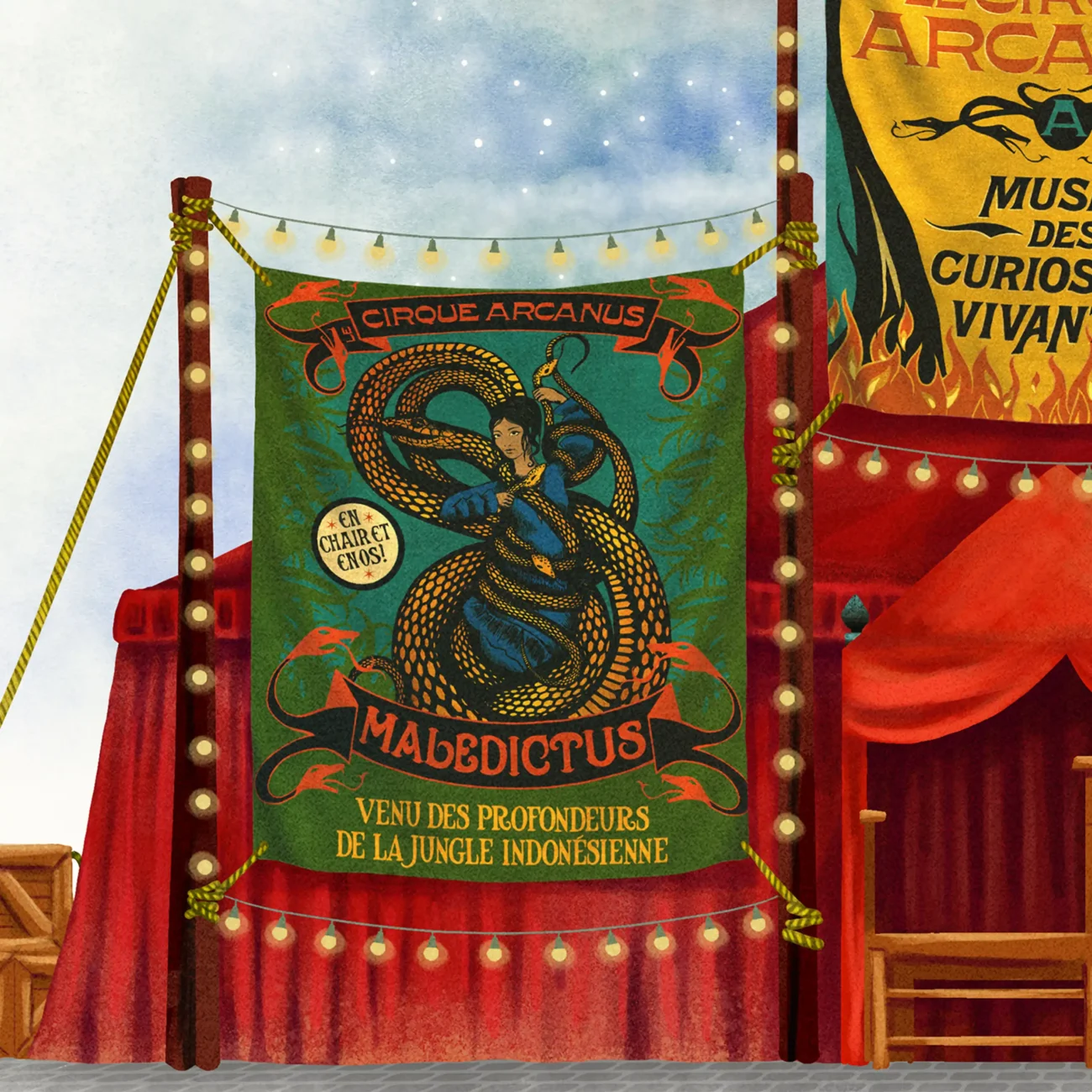 Circus Arcanus - limited edition art print based on the graphic props from Fantastic Beasts: The Crimes of Gridelwald (detail featuring Maledictus show banner)