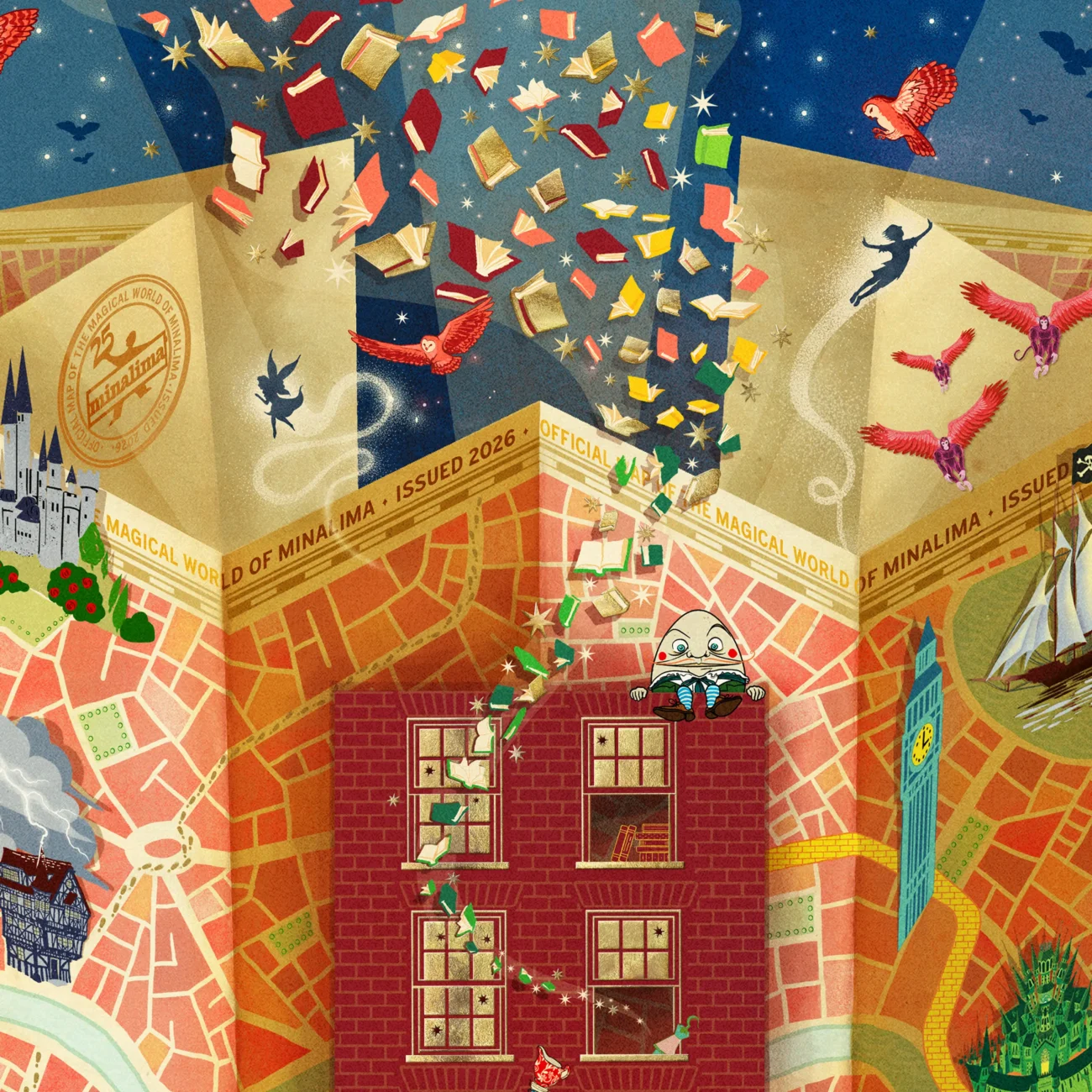 MinaLima anniversary hand-signed limited edition art print celebrating 25 years of design magic (close-up detail)