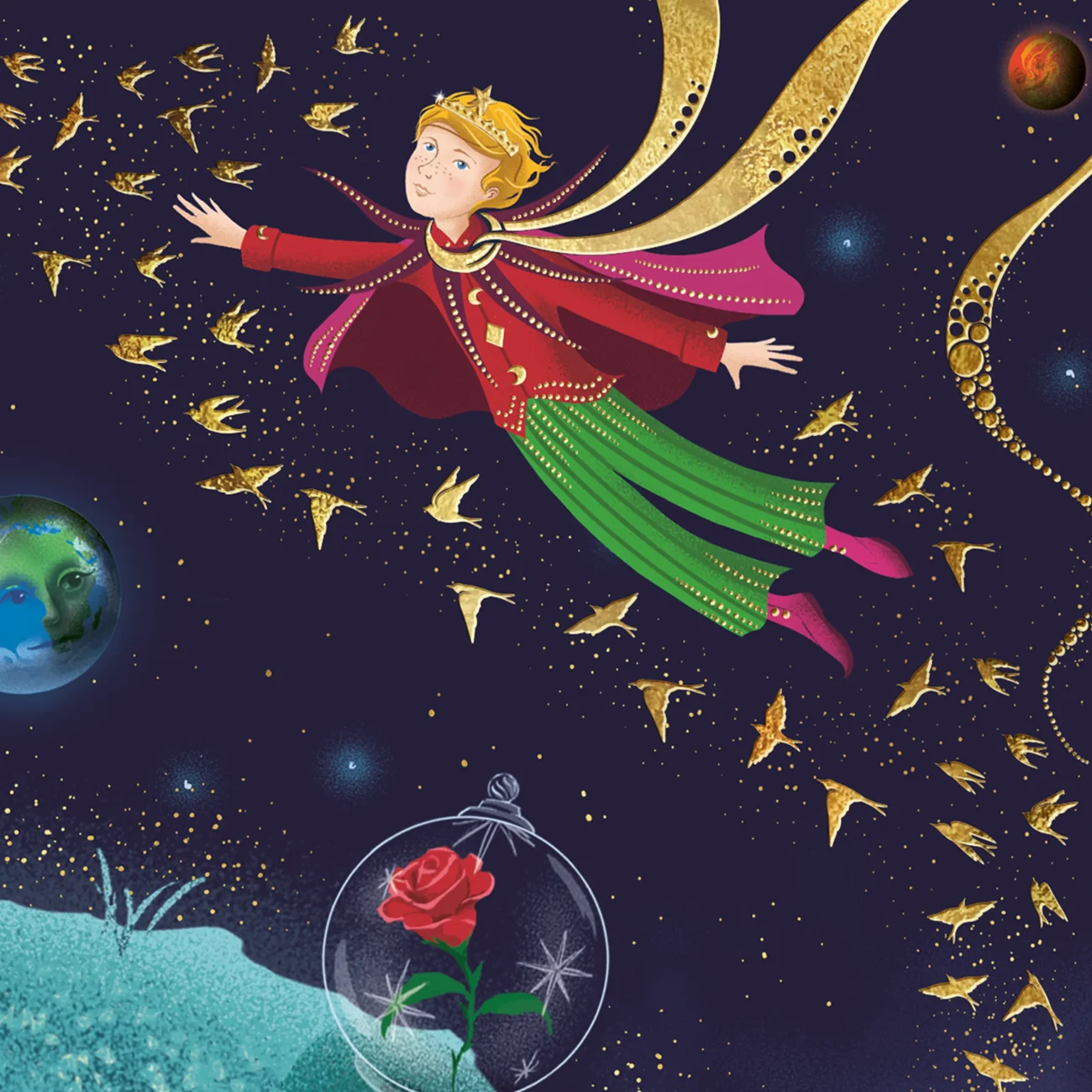 The Little Prince by Antoine de Saint-Exupéry - limited edition art print of the book cover of the MinaLima Illustrated (English) edition (close-up detail)