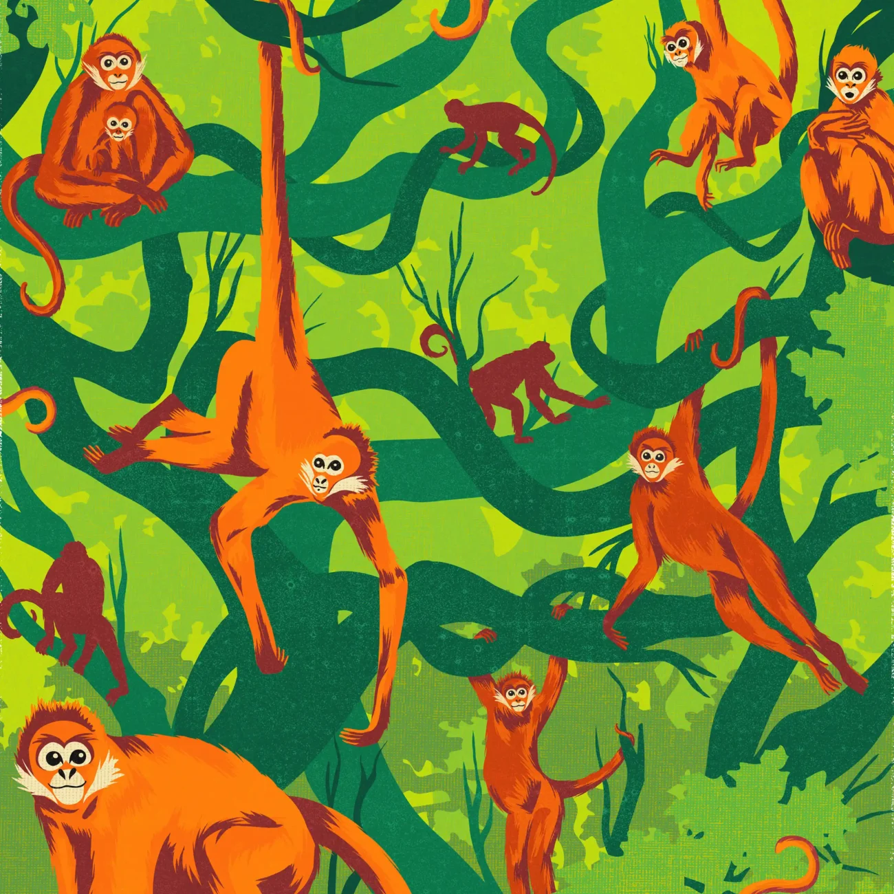 A Wildnerness of Monkeys limited edition art print from the MinaLima Menagerie (detail)