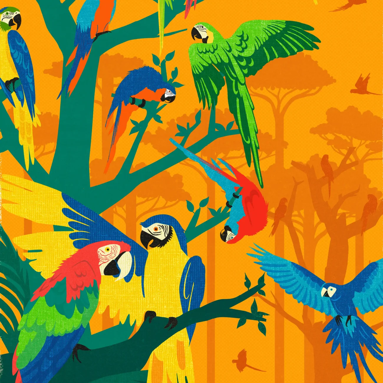 A Pandemonium of Parrots limited edition art print from the MinaLima Menagerie (detail)