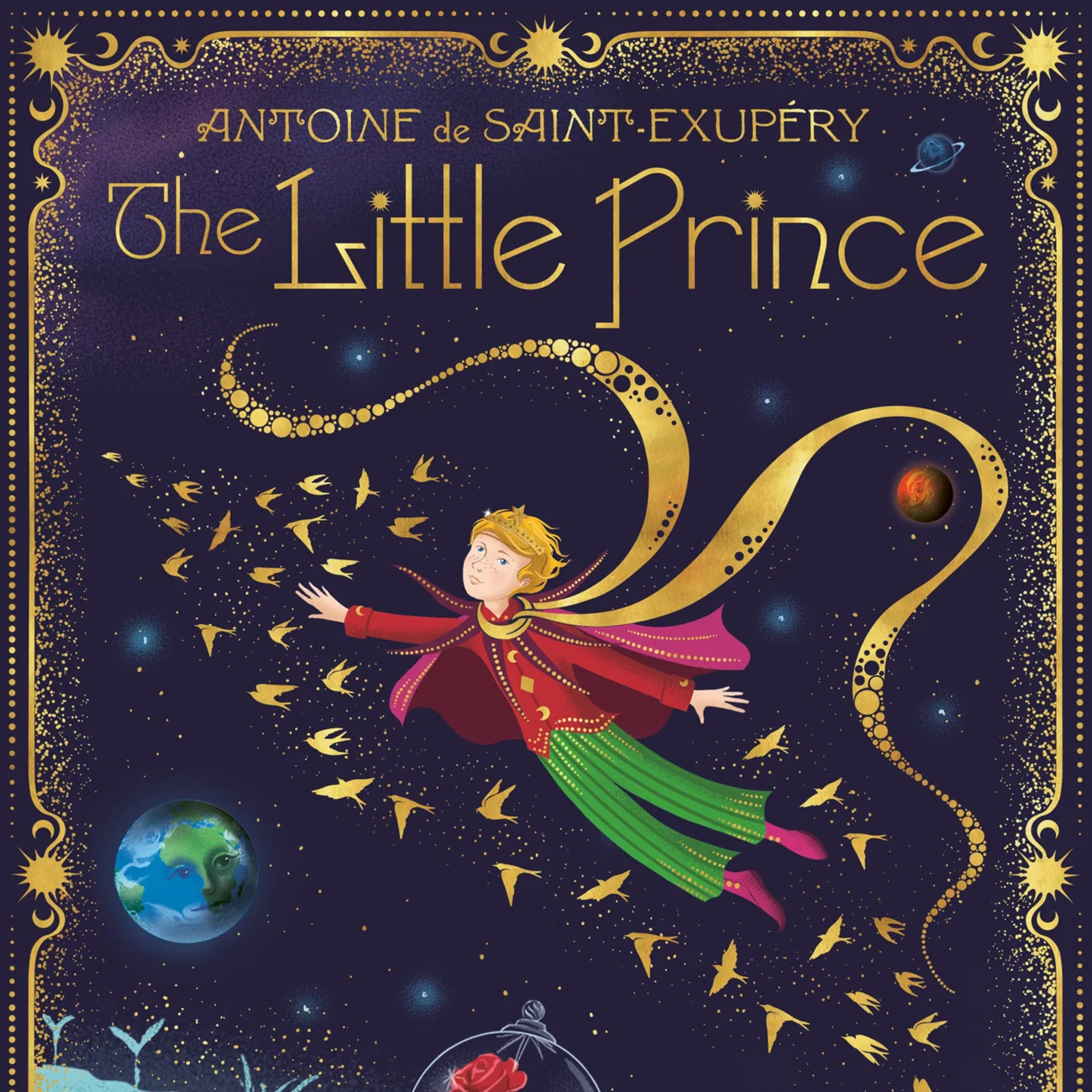 The Little Prince by Antoine de Saint-Exupéry - limited edition art print of the book cover of the MinaLima Illustrated (English) edition (standard edition close-up view)