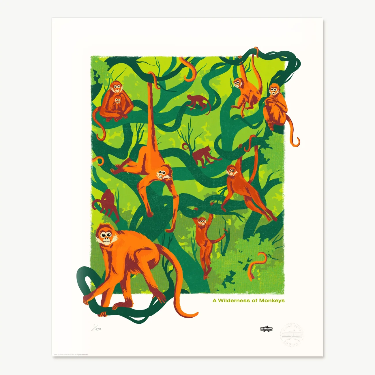 A Wildnerness of Monkeys limited edition art print from the MinaLima Menagerie