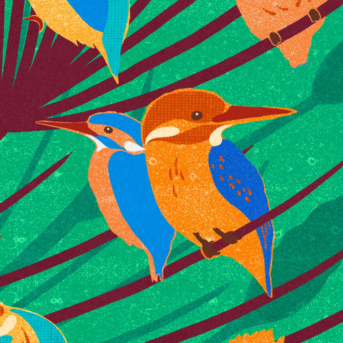 A Realm of Kingfishers limited edition art print from the MinaLima Menagerie (close-up detail)