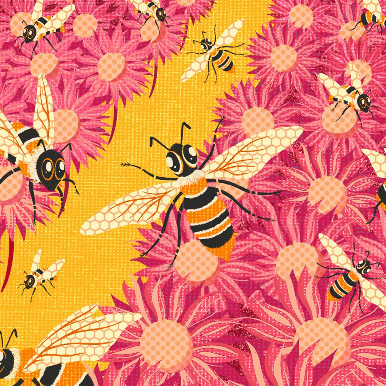 A Hum of Bees limited edition art print from the MinaLima Menagerie (close-up detail)