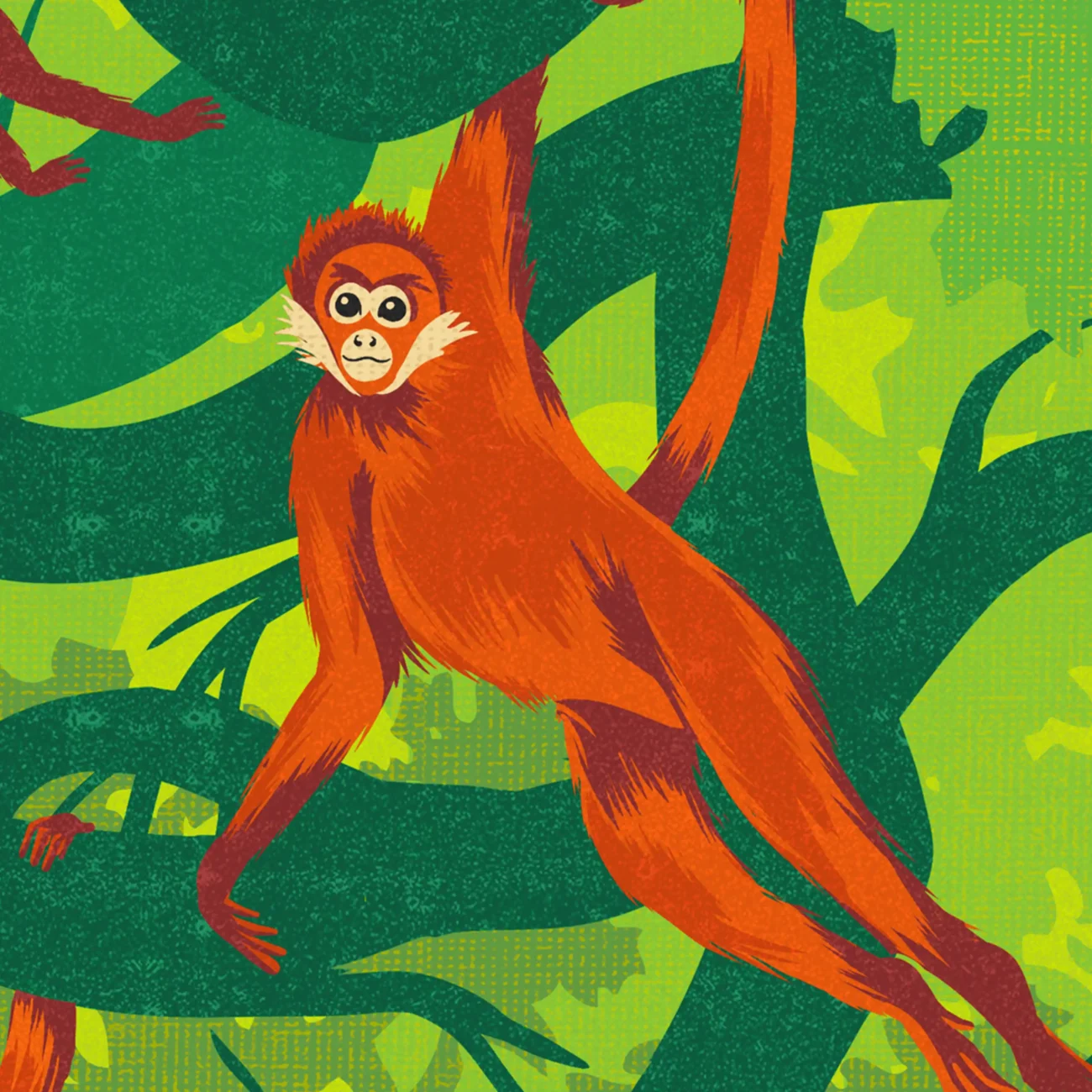 A Wildnerness of Monkeys limited edition art print from the MinaLima Menagerie (close-up detail)