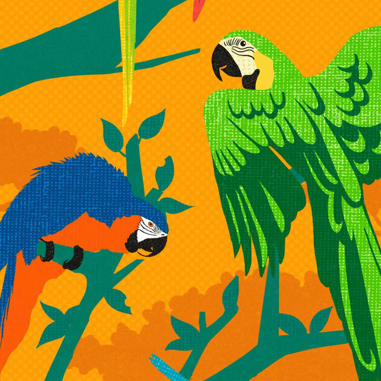 A Pandemonium of Parrots limited edition art print from the MinaLima Menagerie (close-up detail)