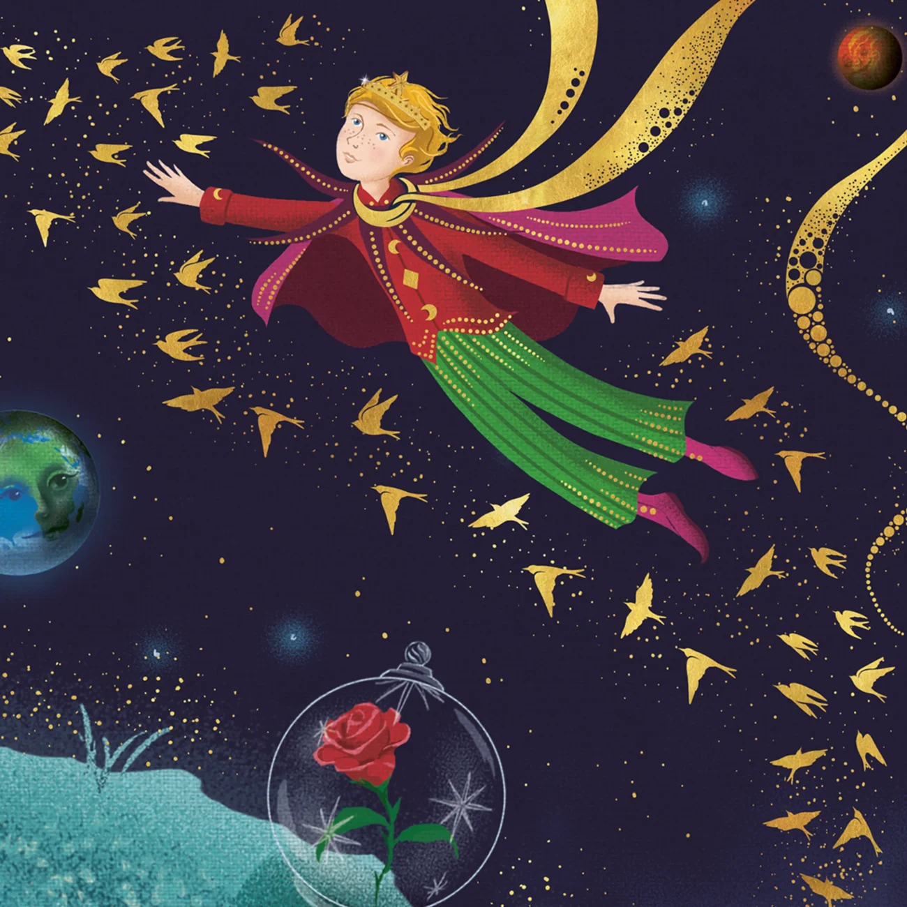 Le Petit Prince by Antoine de Saint-Exupéry - limited edition art print of the book cover of the MinaLima Illustrated French edition (close-up view)
