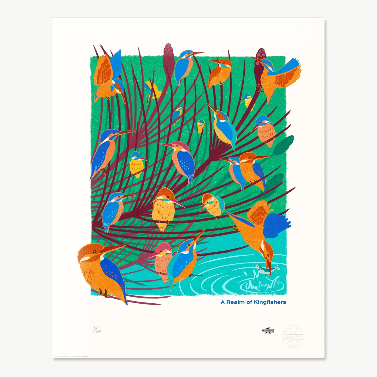 A Realm of Kingfishers limited edition art print from the MinaLima Menagerie