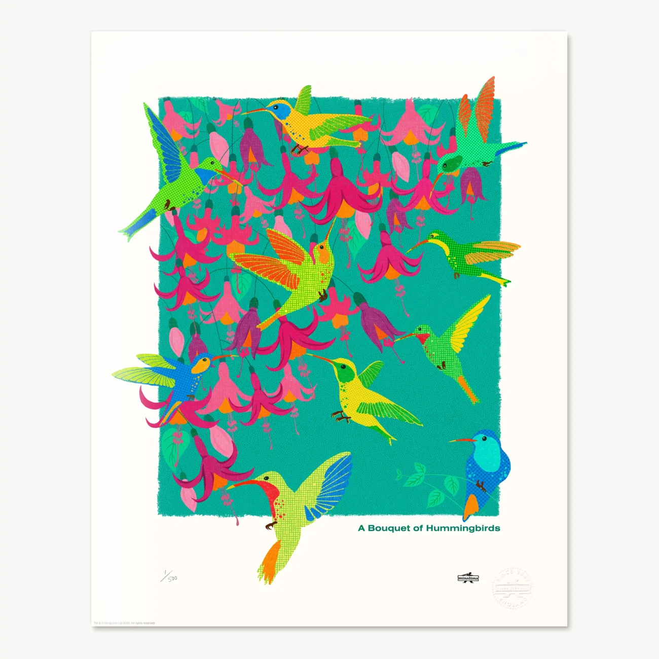 A Bouquet of Hummingbirds limited edition art print from the MinaLima Menagerie