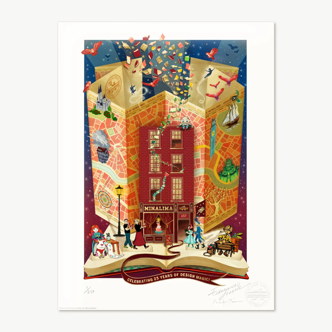 MinaLima anniversary hand-signed limited edition art print celebrating 25 years of design magic