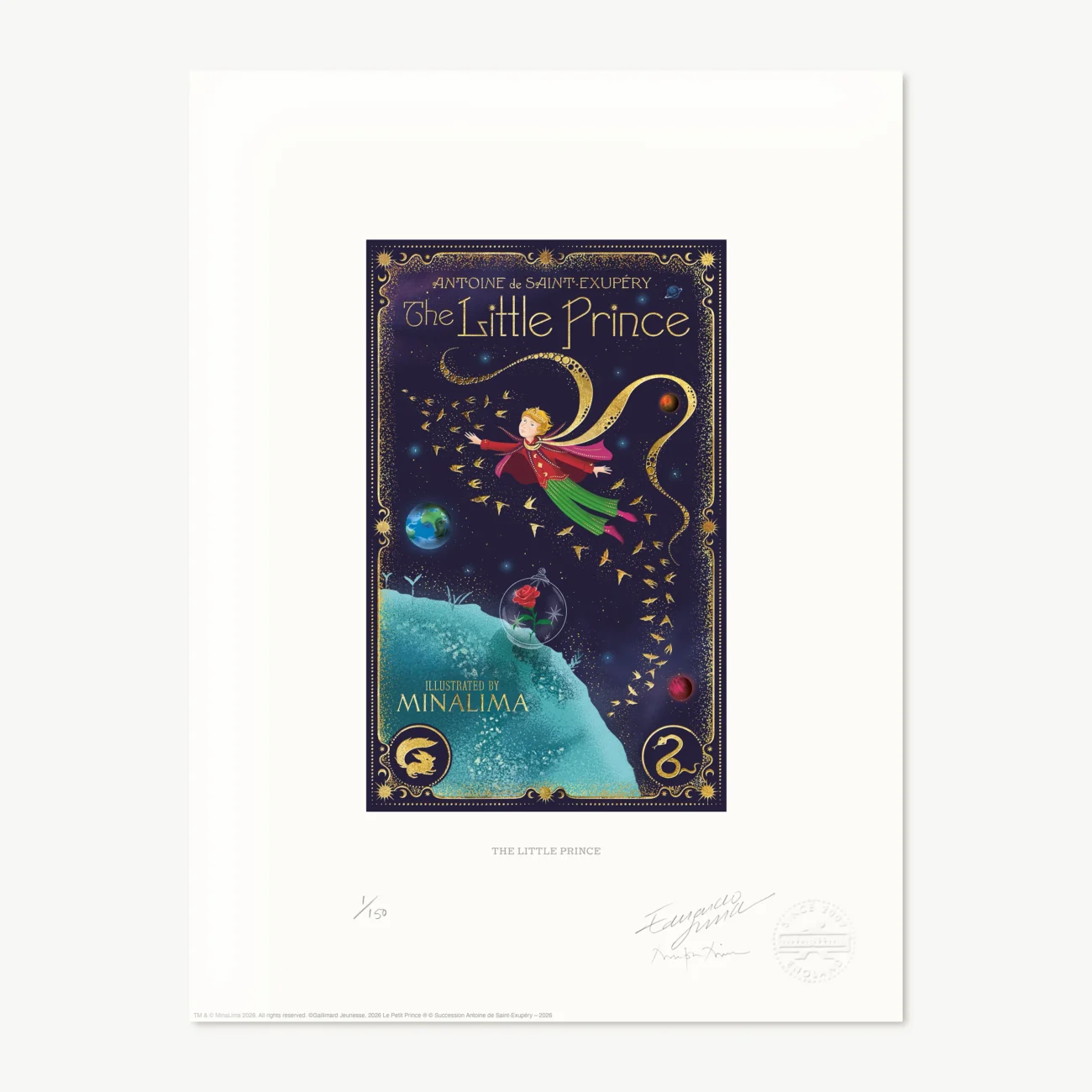 The Little Prince by Antoine de Saint-Exupéry - limited edition art print of the book cover of the MinaLima Illustrated (English) edition