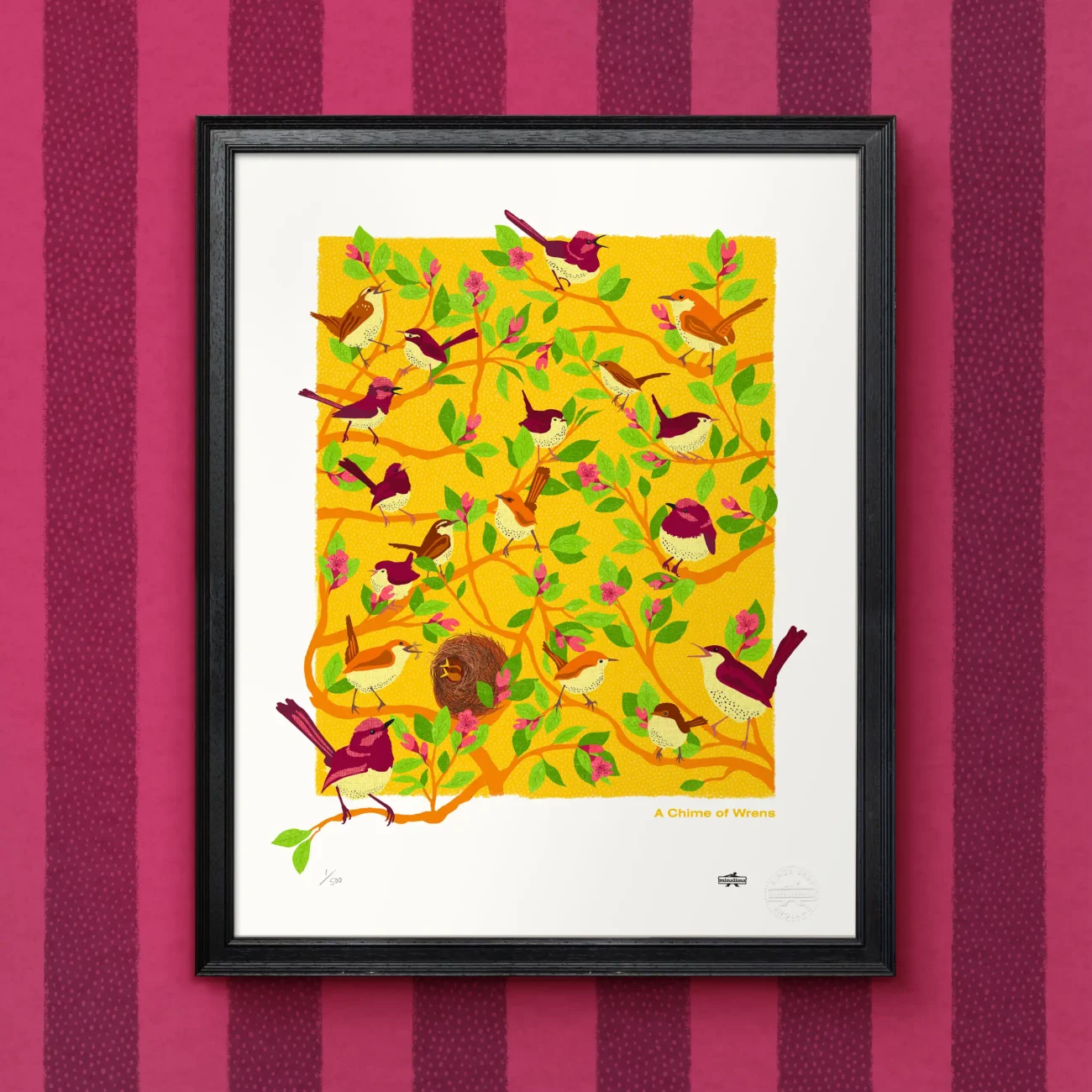 A Chime of Wrens limited edition art print from the MinaLima Menagerie series