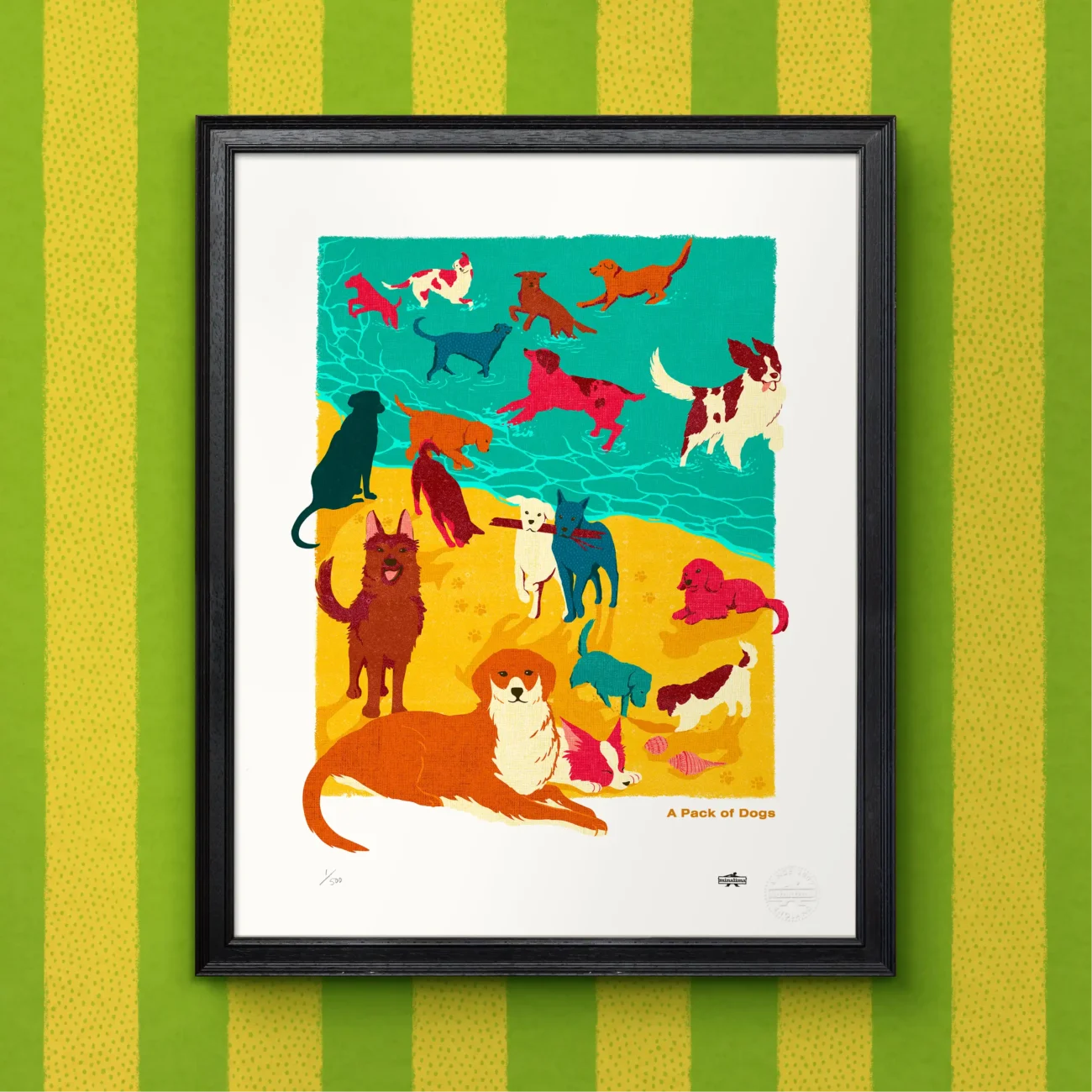 A Pack of Dogs limited edition art print from the MinaLima Menagerie series (framed view)