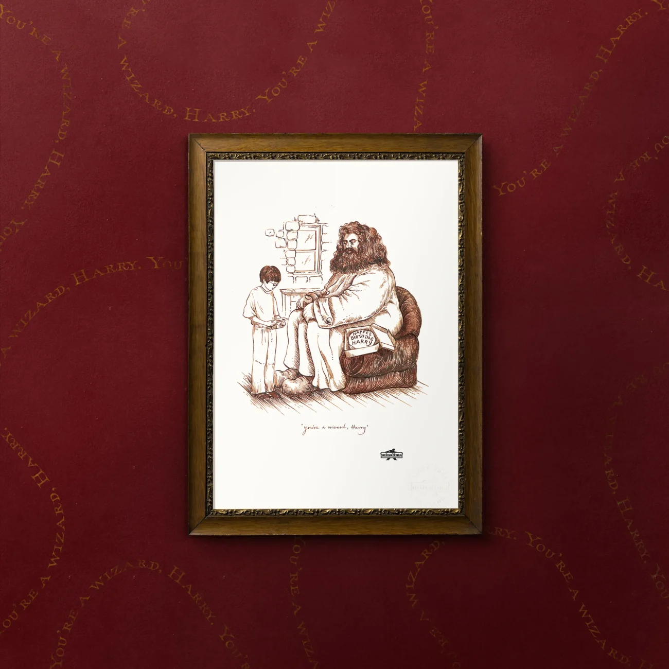 "You're a wizard, Harry" Harry Potter and the Philosopher's Stone MinaLima art print (framed view)