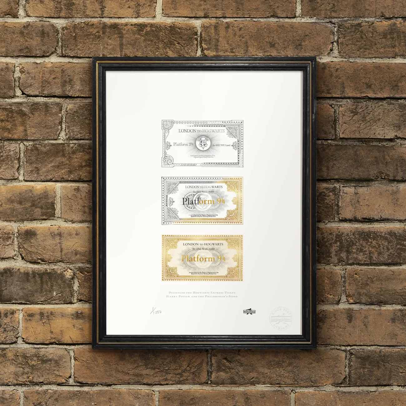 Hogwarts Express Ticket MinaLima art print designed for Harry Potter and the Philosopher's Stone (standard print framed view)