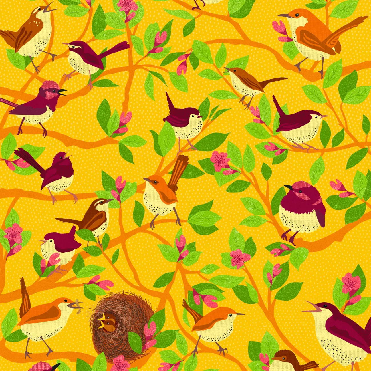 A Chime of Wrens limited edition art print from the MinaLima Menagerie series (detail)