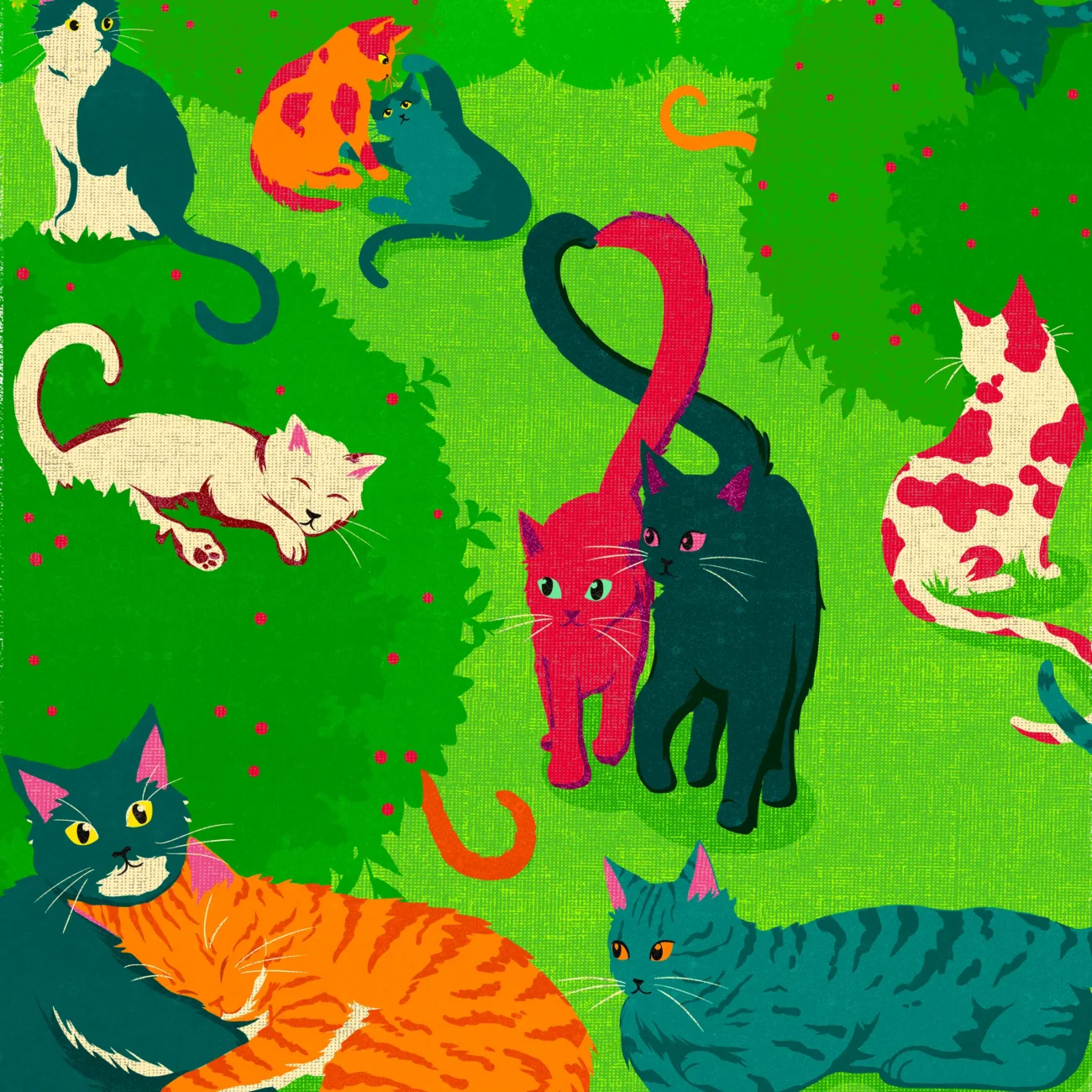 A Comfort of Cats limited edition art print from the MinaLima Menagerie series (close-up view)
