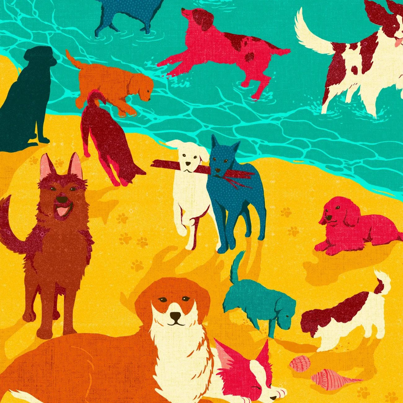 A Pack of Dogs limited edition art print from the MinaLima Menagerie series (close-up detail)