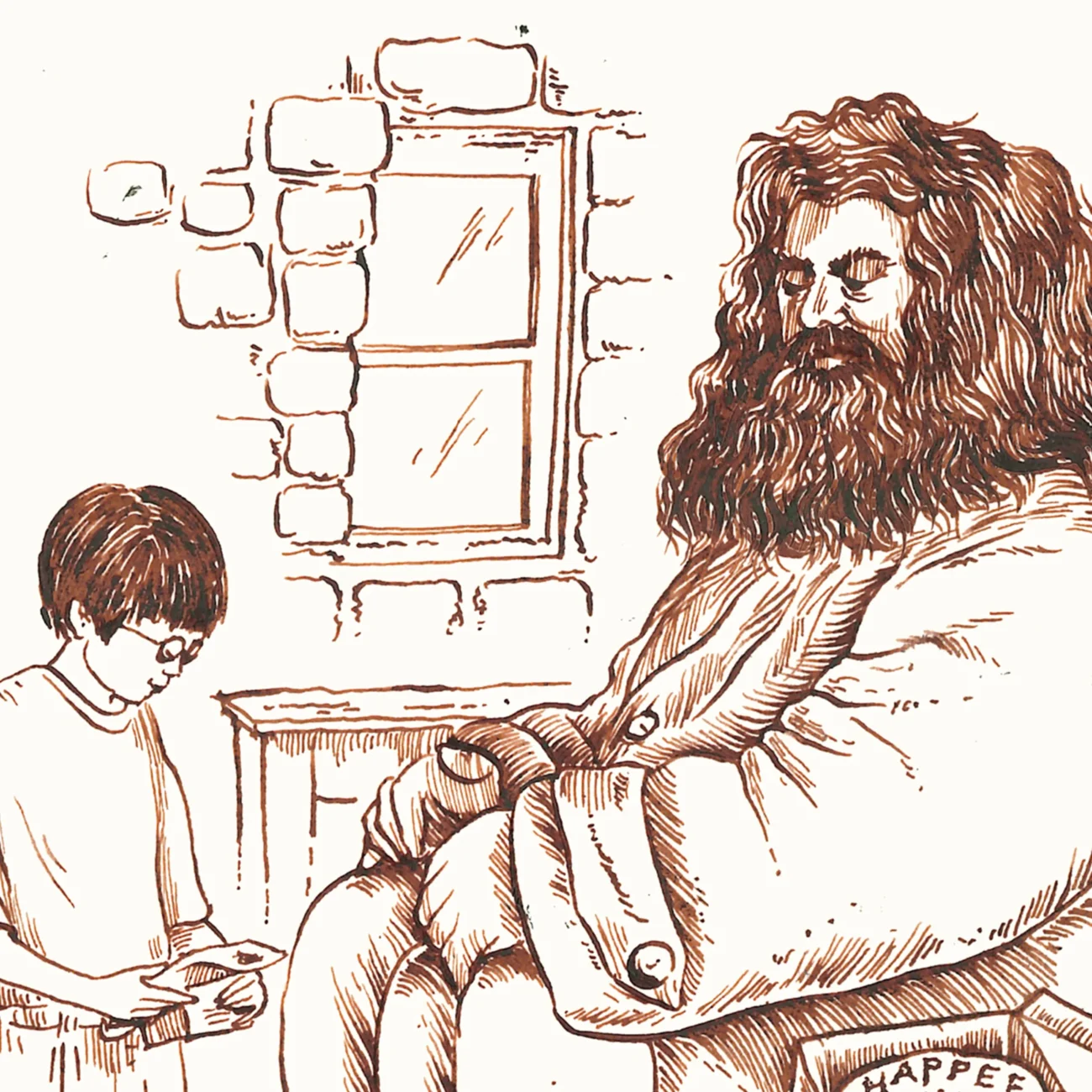 "You're a wizard, Harry" Harry Potter and the Philosopher's Stone MinaLima art print (close-up view of Hagrid and Harry)