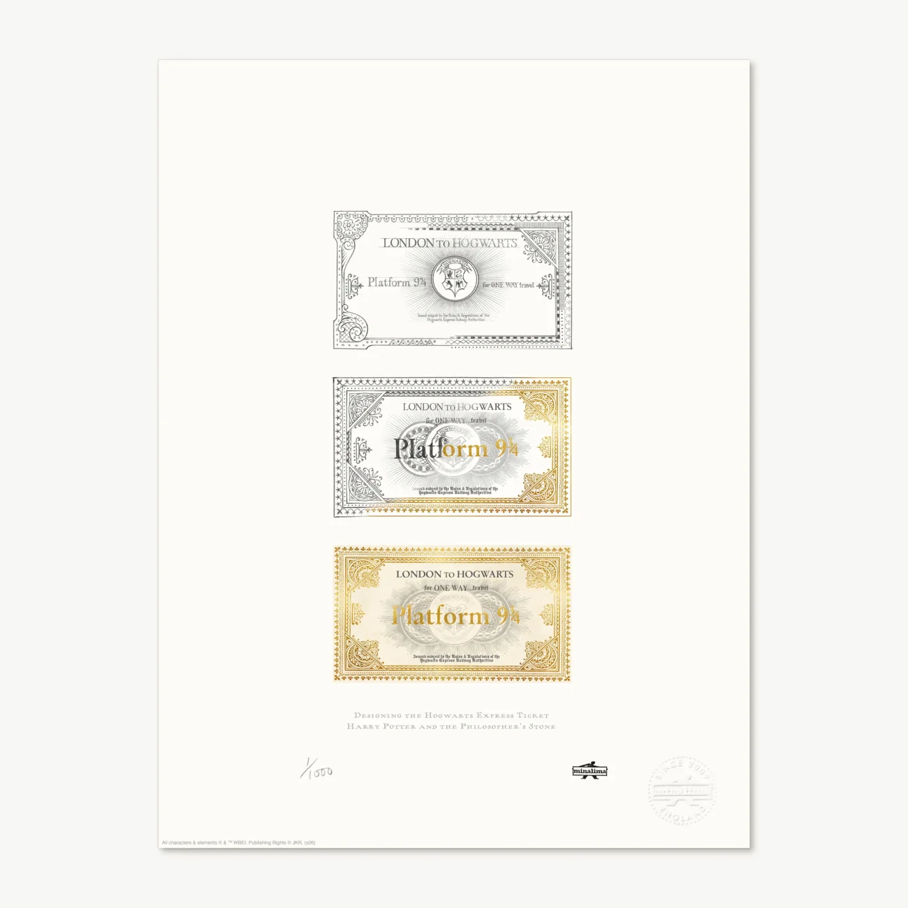 Hogwarts Express Ticket MinaLima art print designed for Harry Potter and the Philosopher's Stone