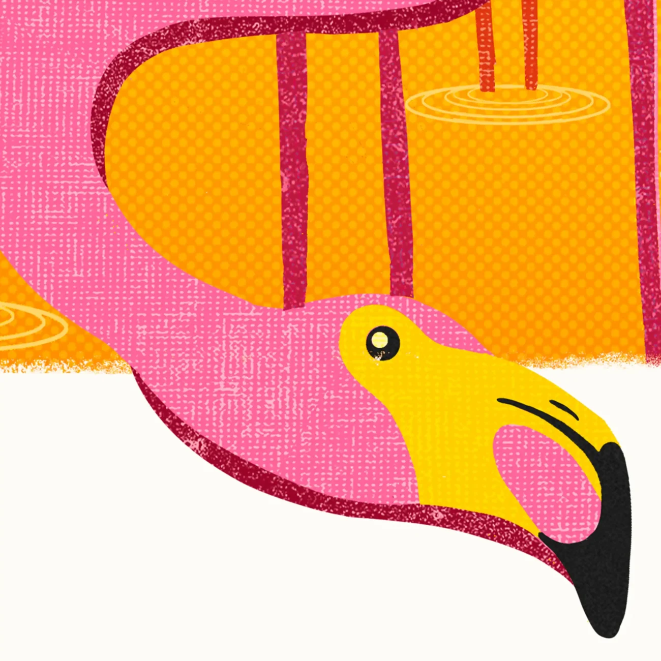 A Stand of Flamingos limited edition art print from the MinaLima Menagerie series (close-up detail)