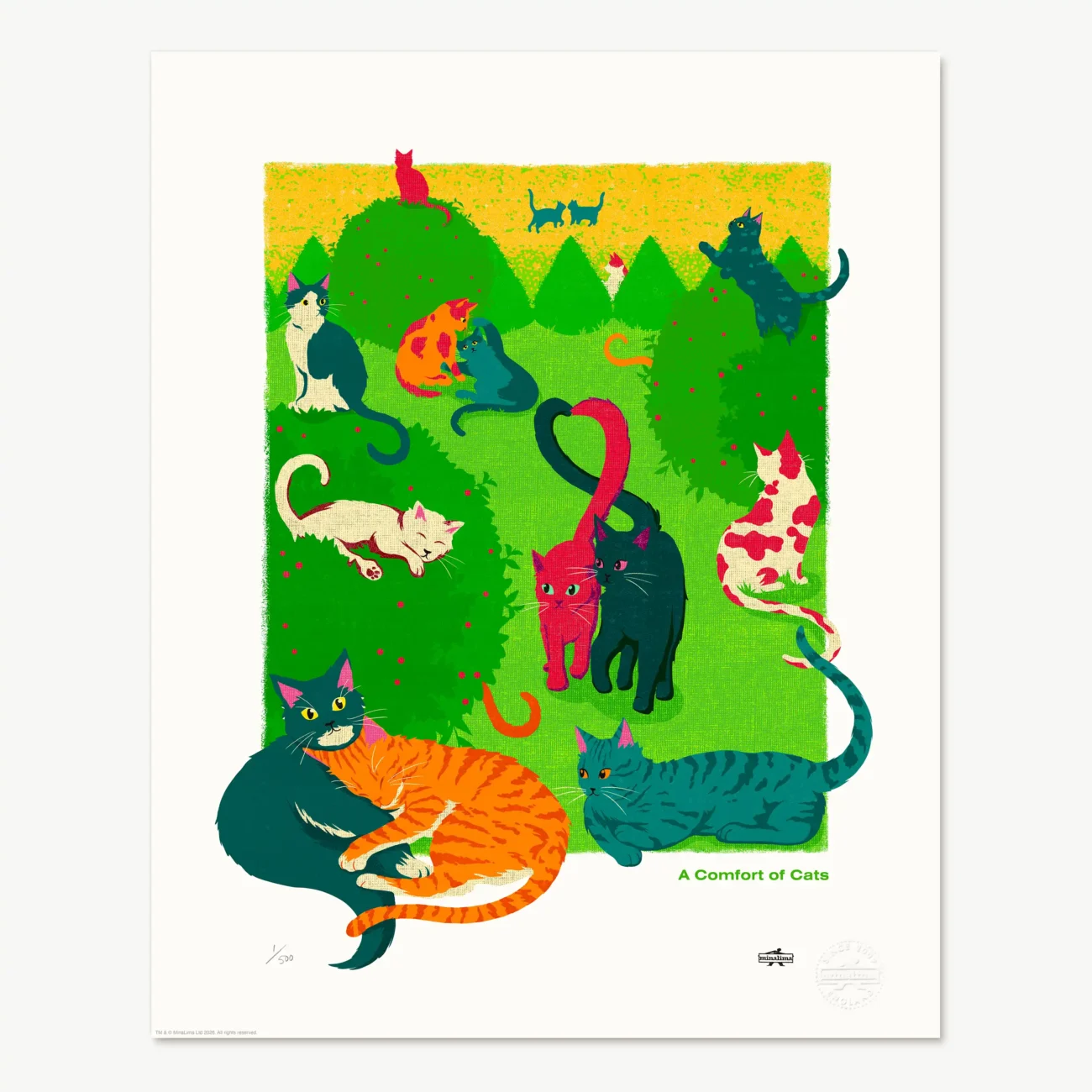 A Comfort of Cats limited edition art print from the MinaLima Menagerie series