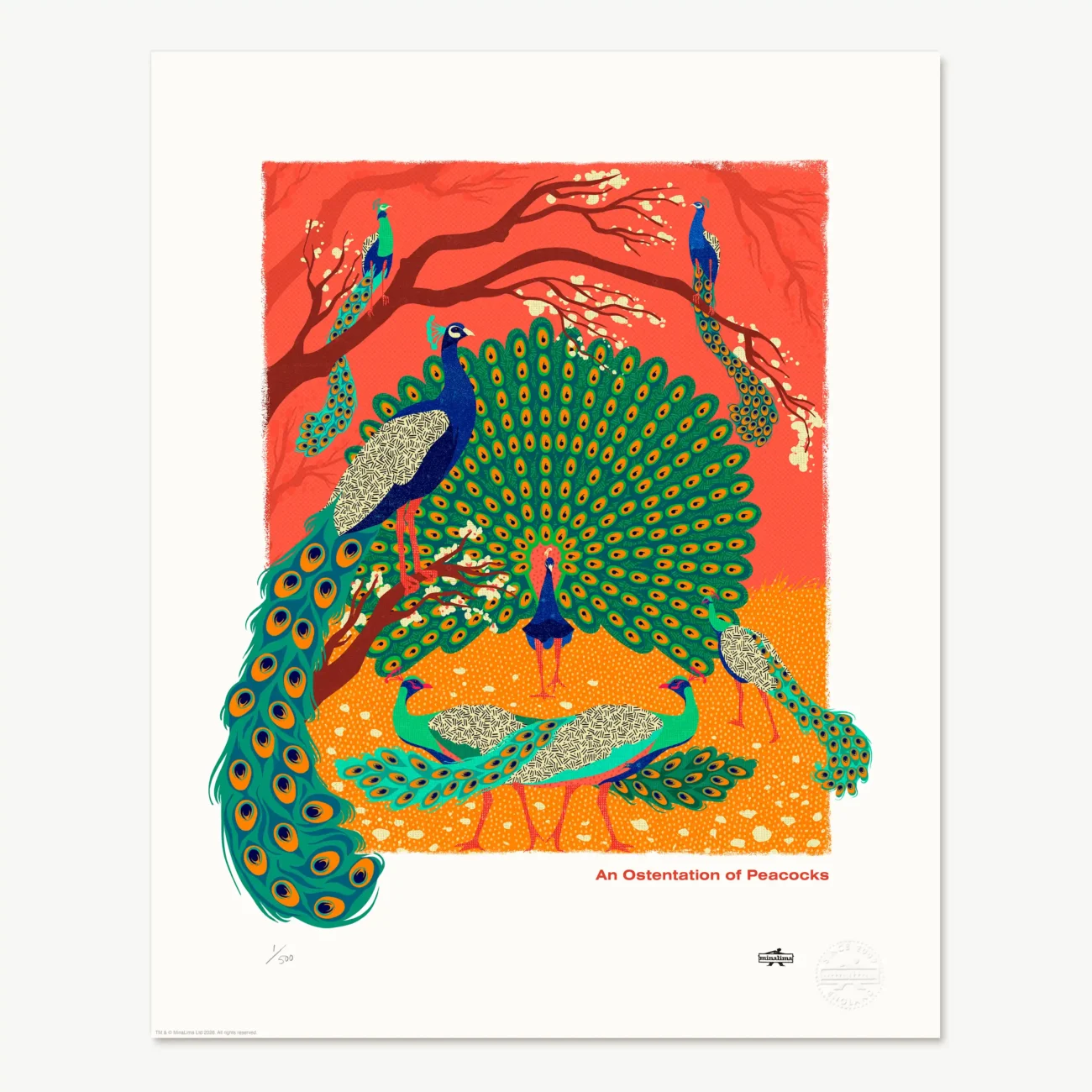 An Ostentation of Peacocks limited edition art print from the MinaLima Menagerie series