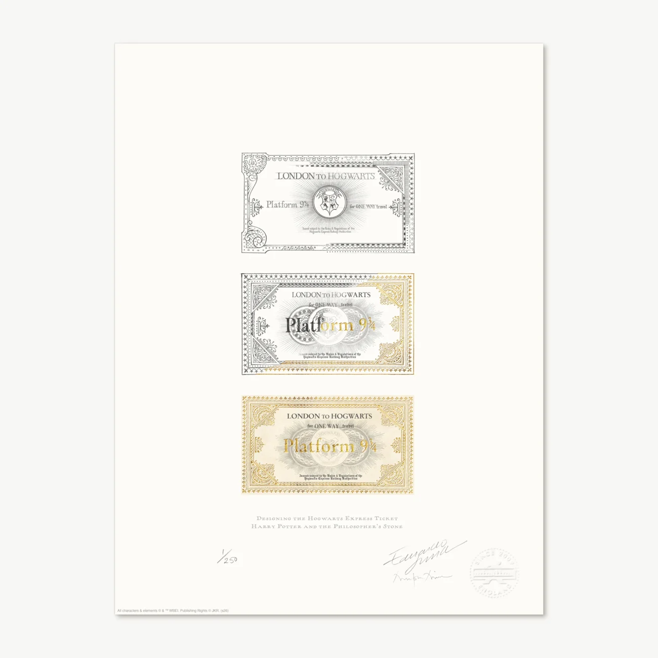 Hogwarts Express Ticket MinaLima art print designed for Harry Potter and the Philosopher's Stone