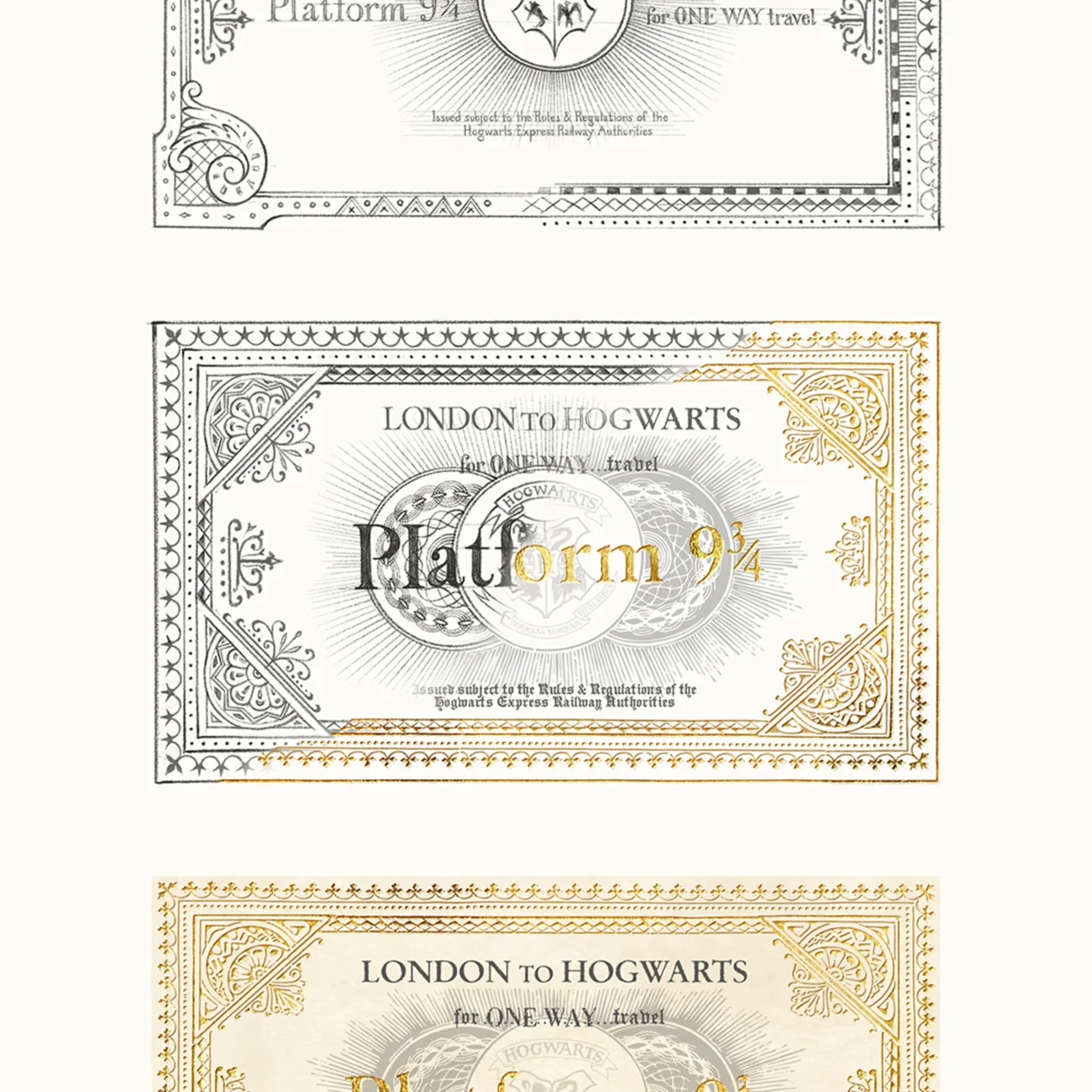 Hogwarts Express Ticket MinaLima art print designed for Harry Potter and the Philosopher's Stone (zoomed-in image)