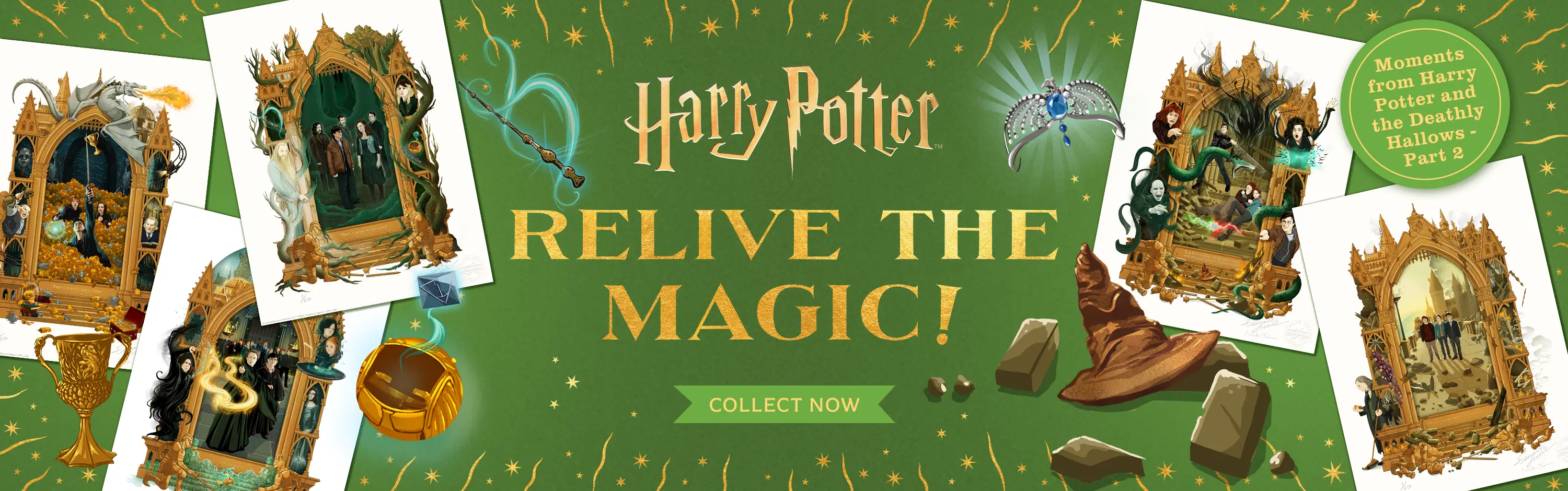 Harry Potter - Expecto Patronum! Collect all eight mystery postcard designs and a new limited edition art print celebrating the spellbinding magic of the Harry Potter film series.