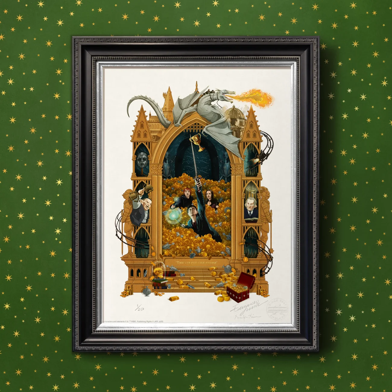 'The Cup for the Sword' MinaLima Magical Moments limited edition art print from Harry Potter and the Deathly Hallows Part 2 (framed view)