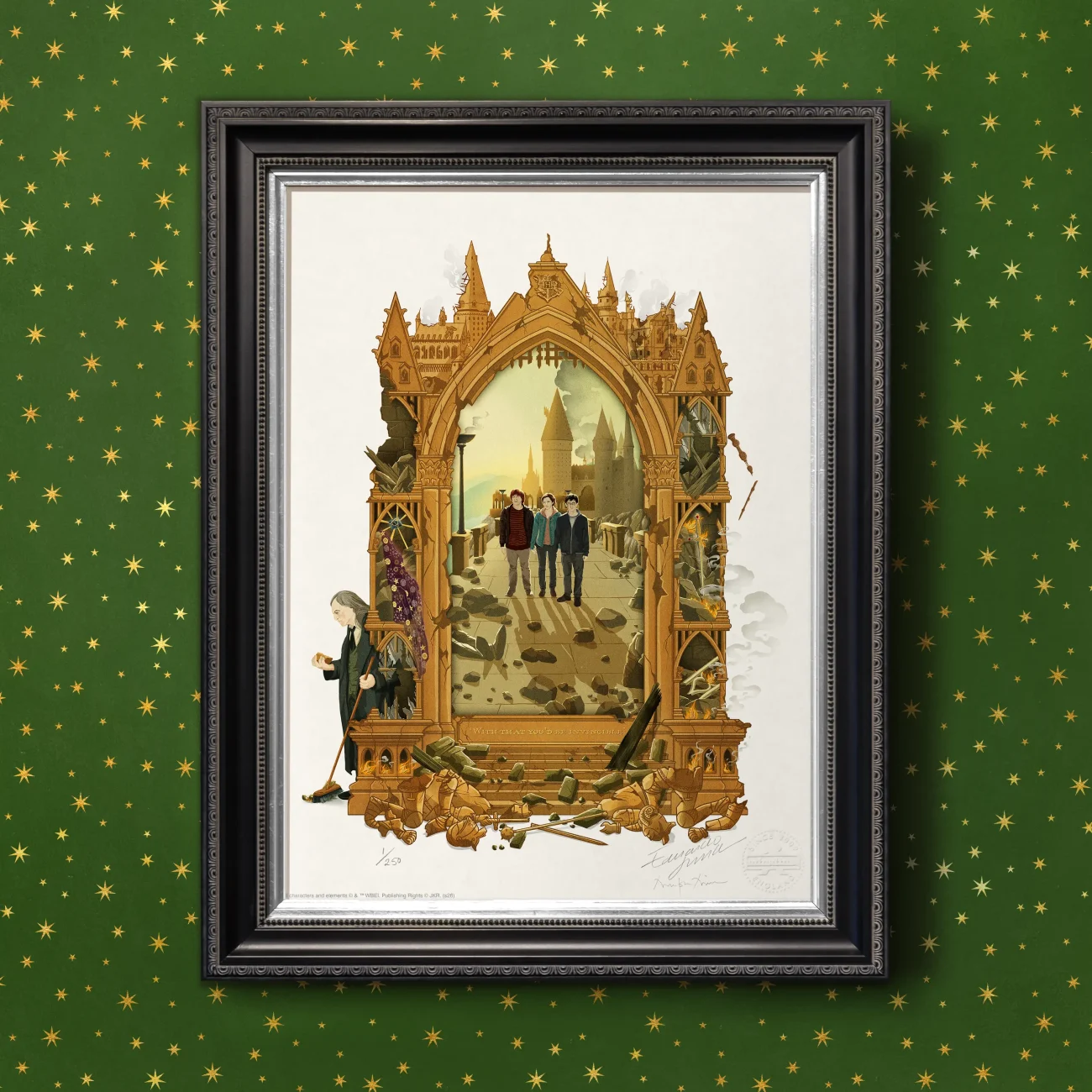 'With That, You'd Be Invincible' MinaLima Magical Moments limited edition art print from Harry Potter and the Deathly Hallows Part 2 (framed view)
