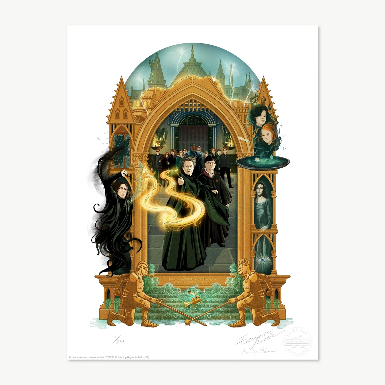 'How Dare You Stand Where He Stood' MinaLima Magical Moments premium limited edition art print from Harry Potter and the Deathly Hallows Part 2